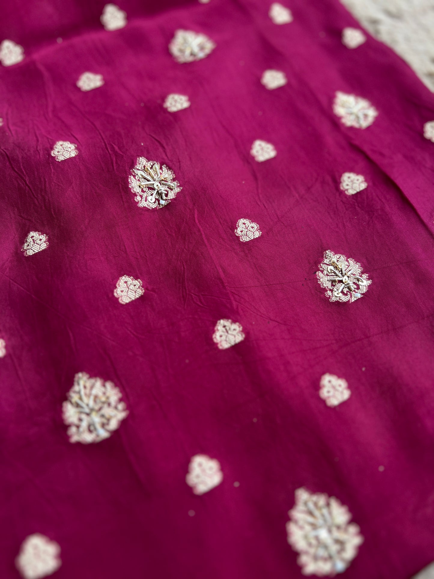 Banarasi woven Floral Silk Suit with Embroidered Detailing & Silk Dupatta