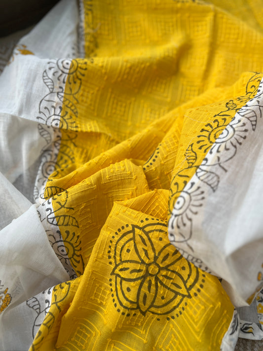 Mustard Floral Handblock Cotton Suit Set