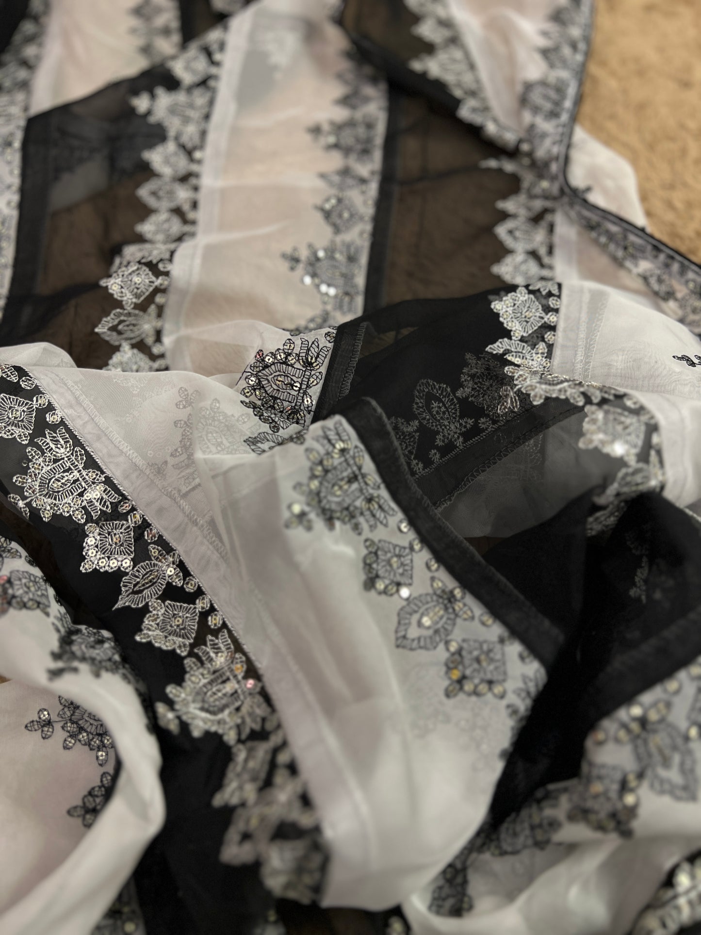Black & White Sequin Embroidered Pakistani Style Salwar Suit
