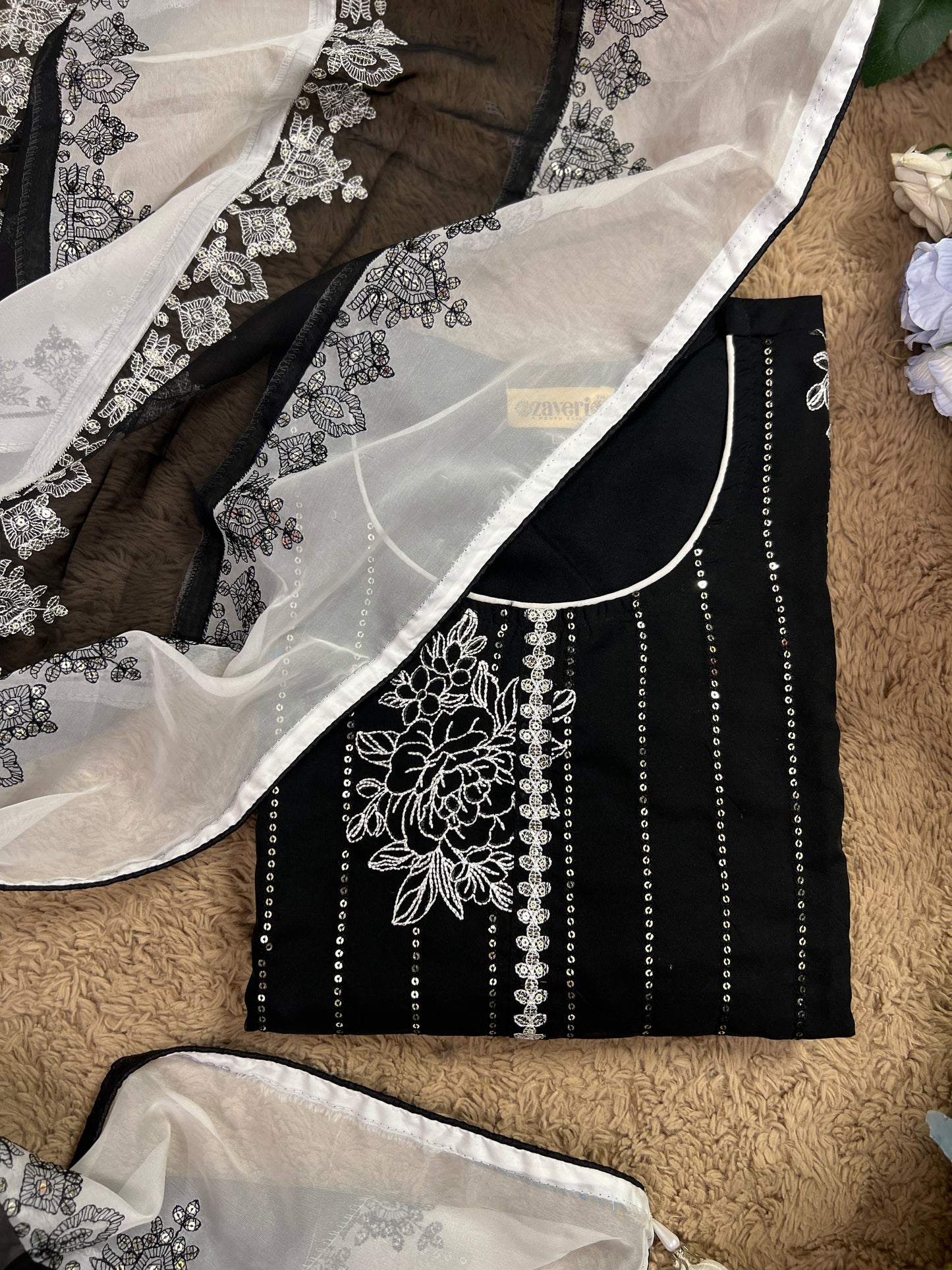 Black & White Sequin Embroidered Pakistani Style Salwar Suit