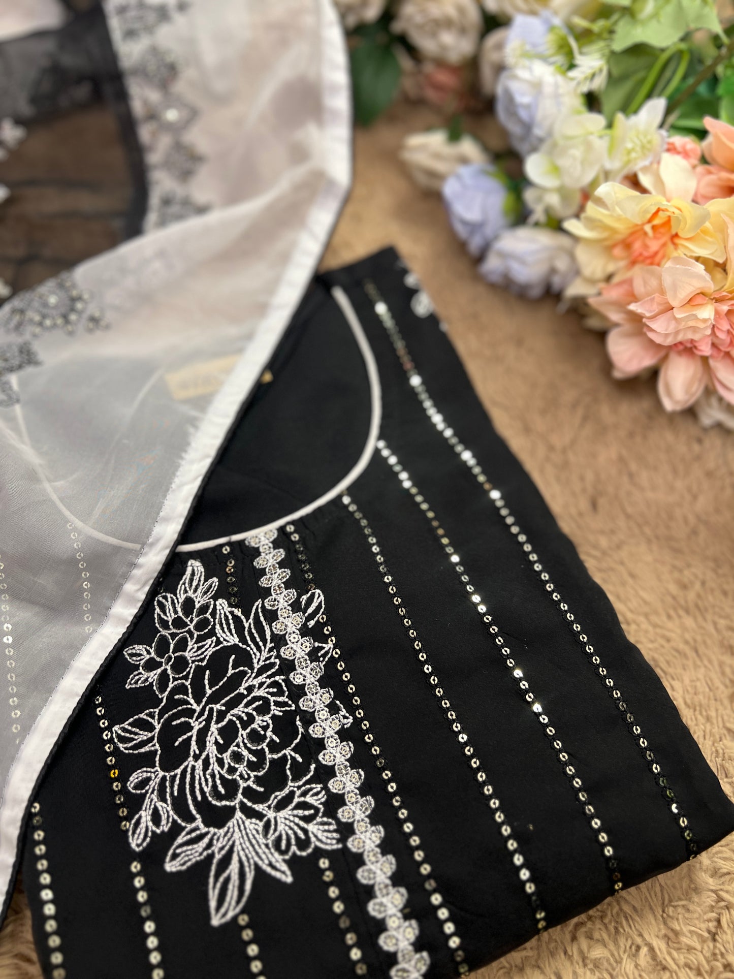 Black & White Sequin Embroidered Pakistani Style Salwar Suit