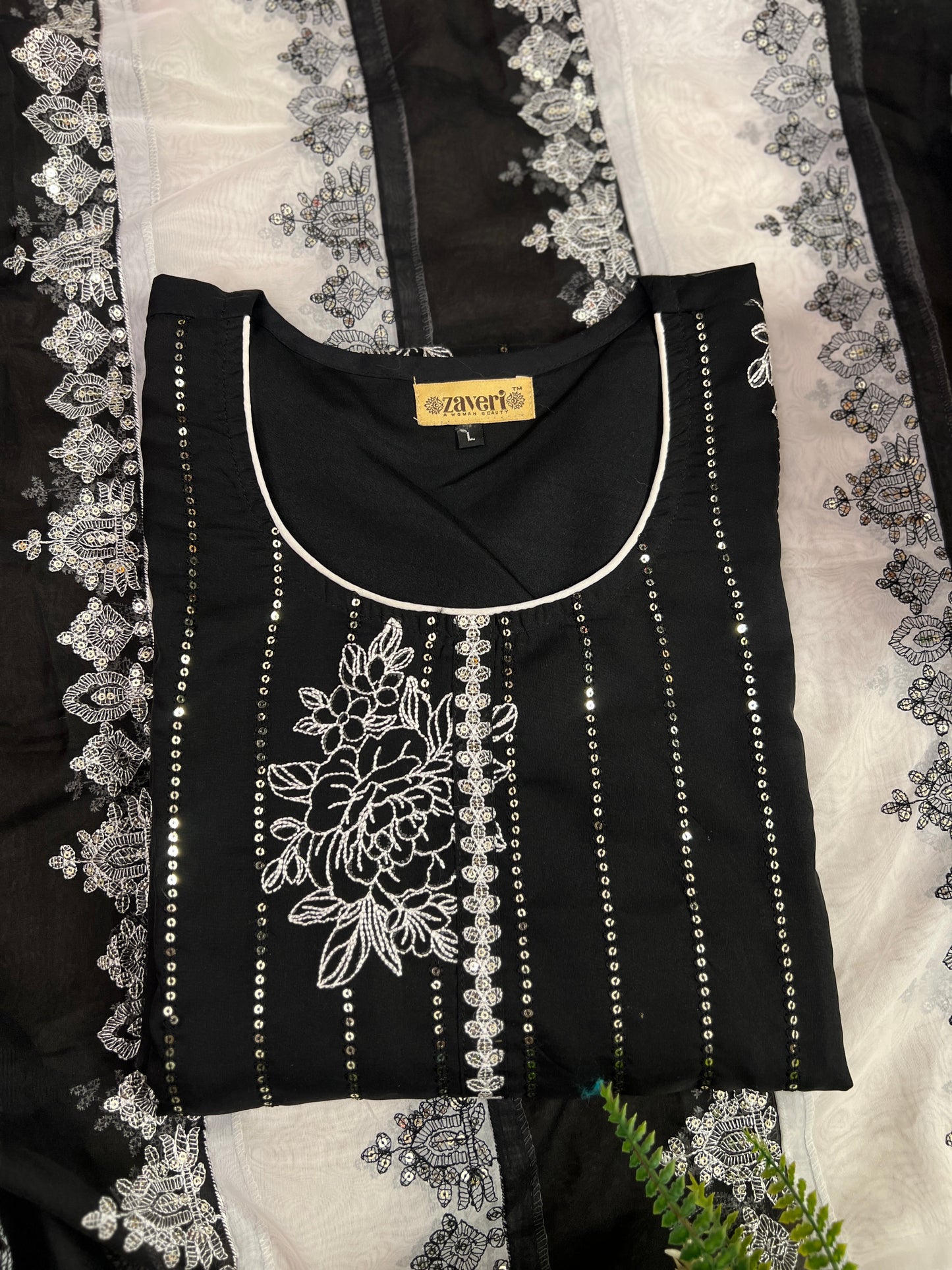 Black & White Sequin Embroidered Pakistani Style Salwar Suit