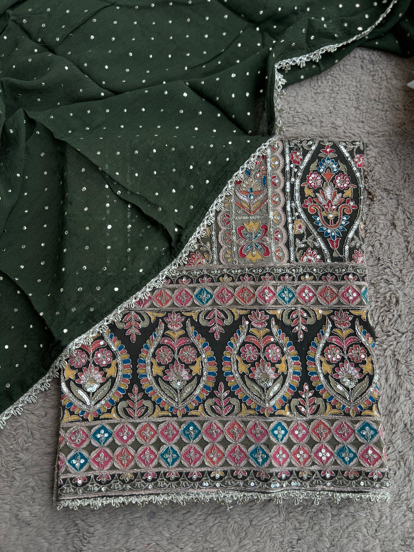 Sabyasachi-Inspired Russian Silk Suit with Mukesh Chiffon Dupatta