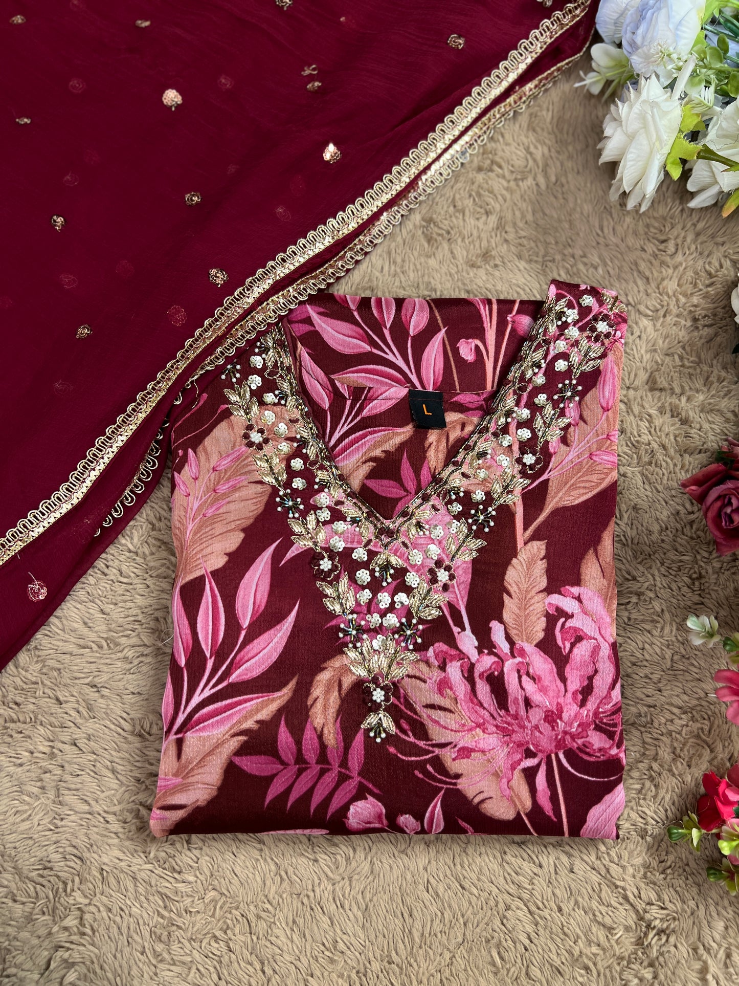 Chinnon Floral Magenta Ready to wear Salwar suit