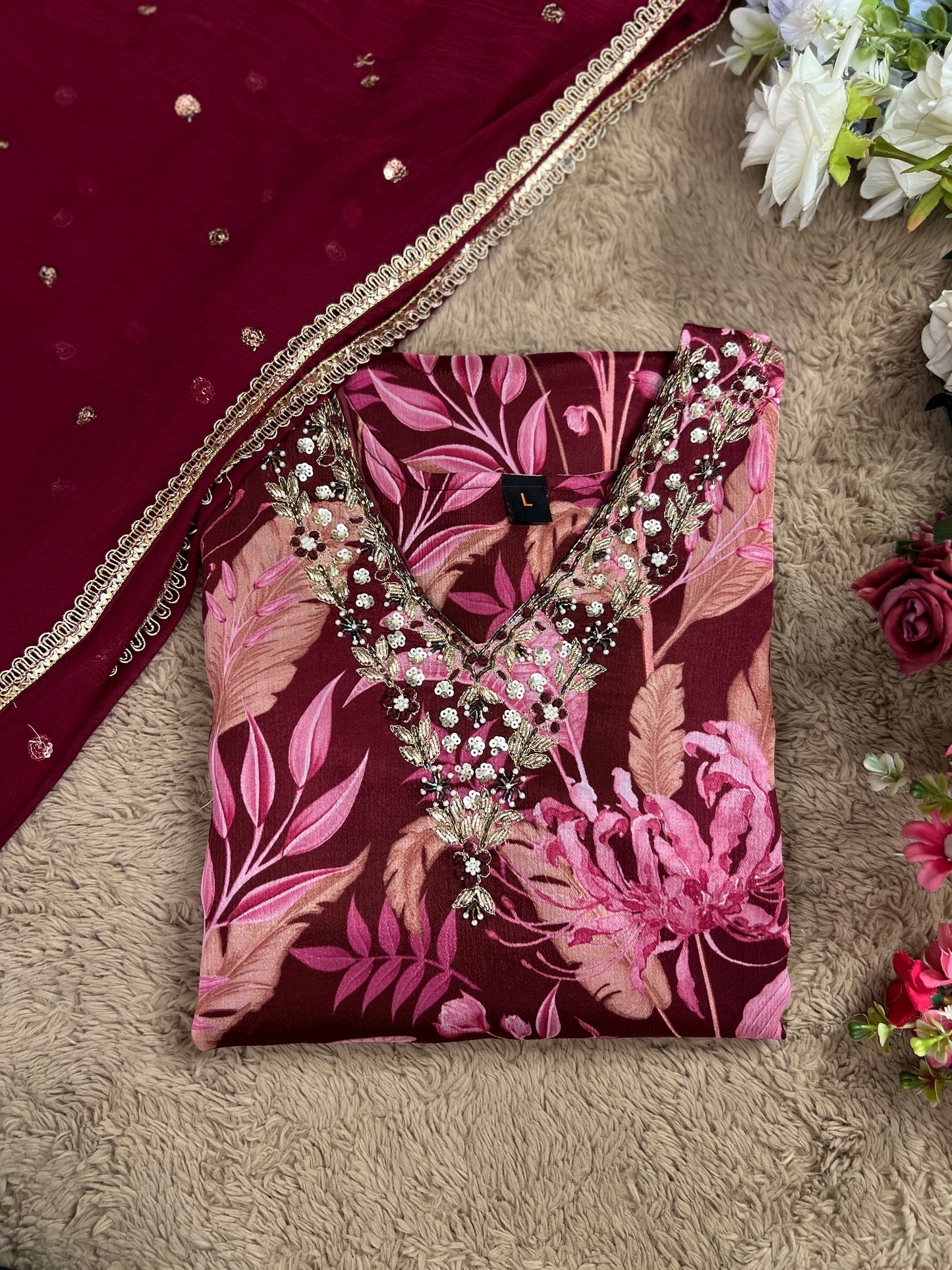 Chinnon Floral Magenta Ready to wear Salwar suit