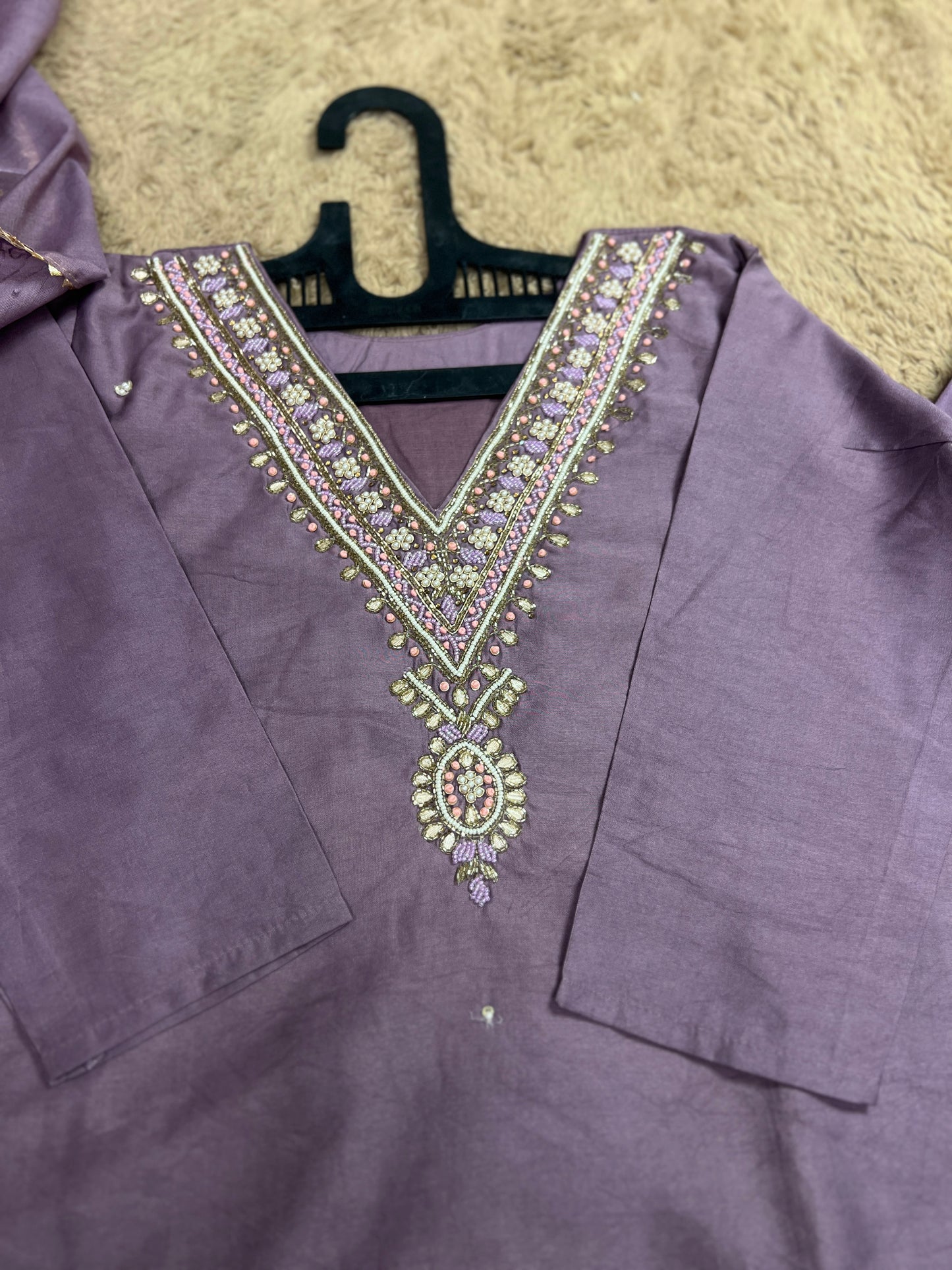 Stunning lavendar handwork ready to wear Suit