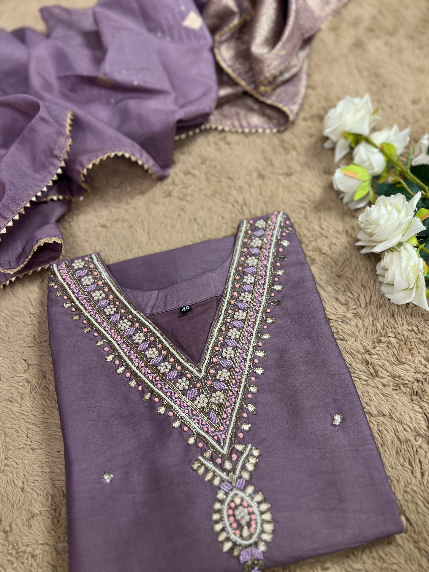 Stunning lavendar handwork ready to wear Suit