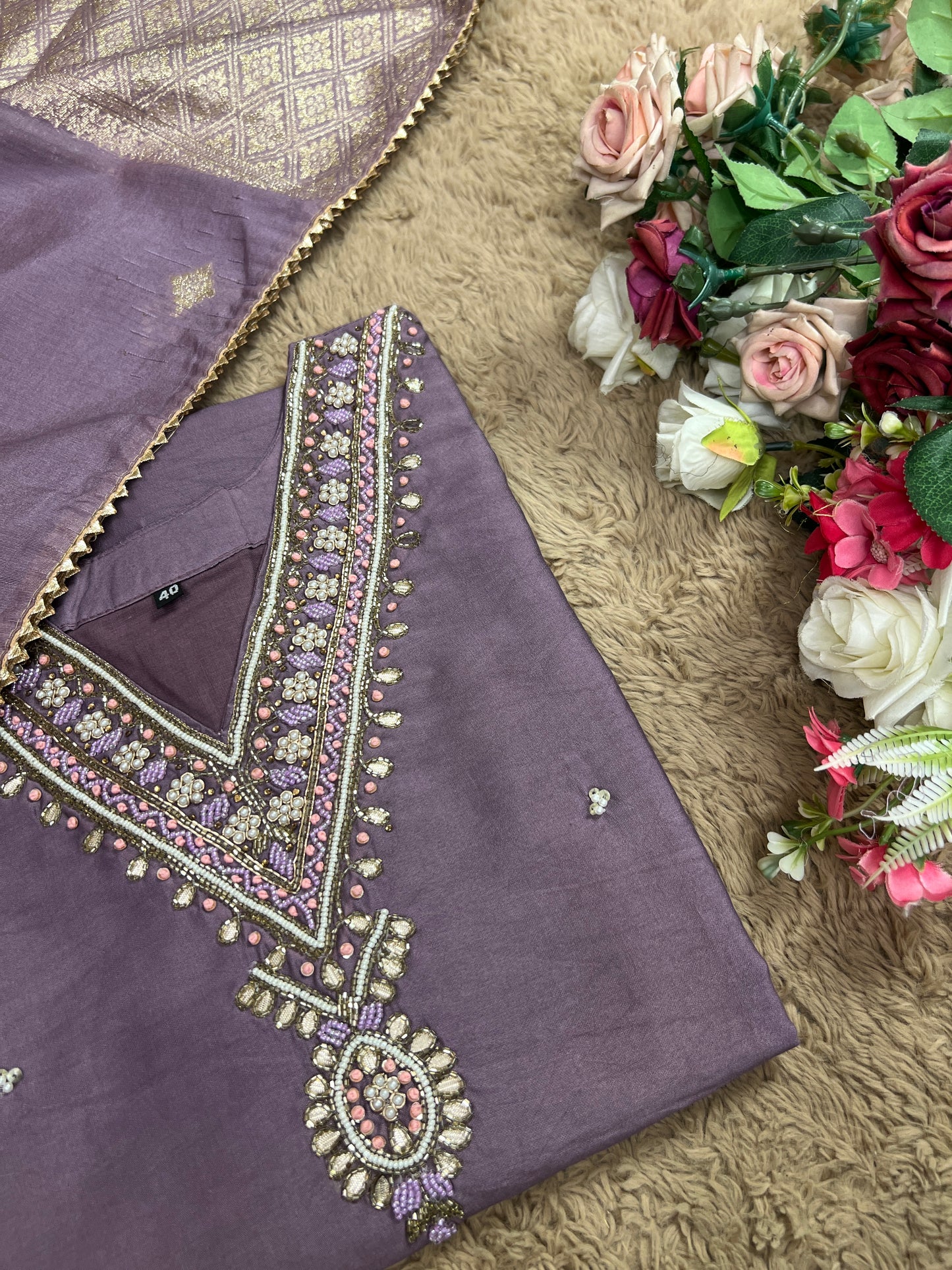 Stunning lavendar handwork ready to wear Suit