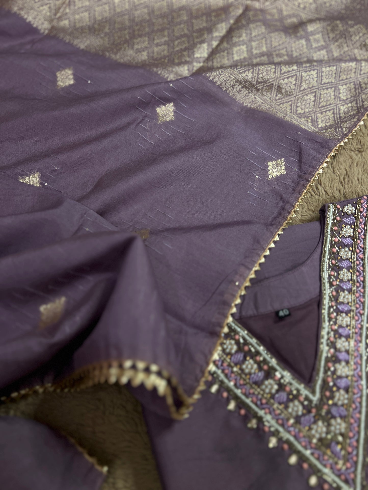 Stunning lavendar handwork ready to wear Suit
