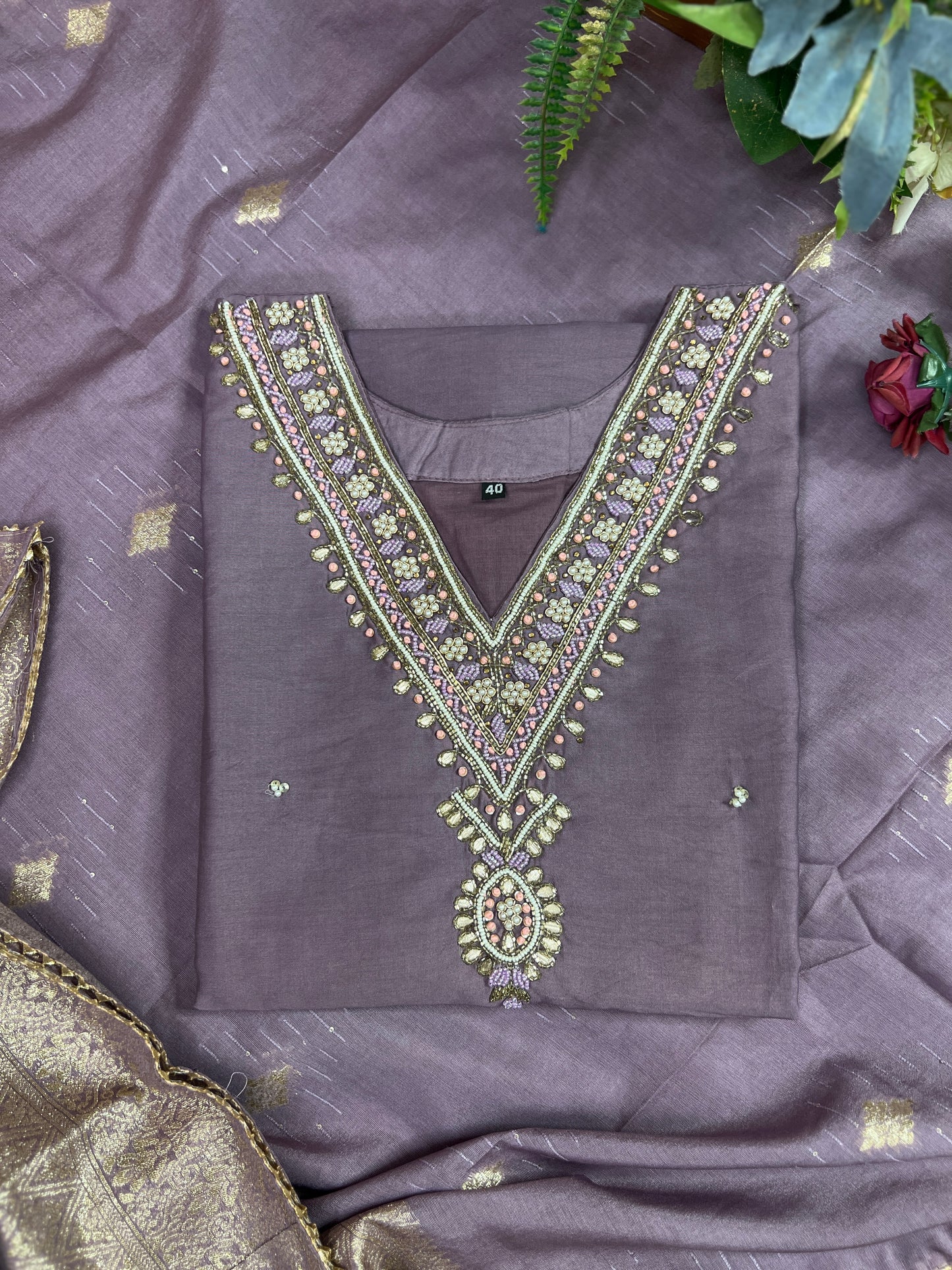 Stunning lavendar handwork ready to wear Suit