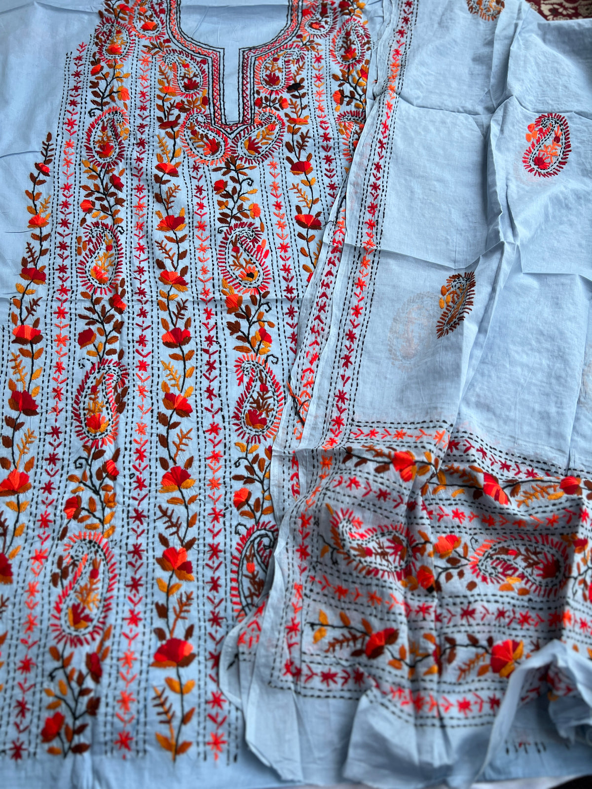 Autumn Paisley Hand-Embroidered Suit Set