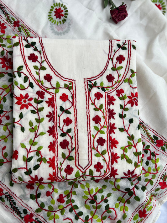 Crimson Bloom Ivory Hand-Embroidered Suit Set