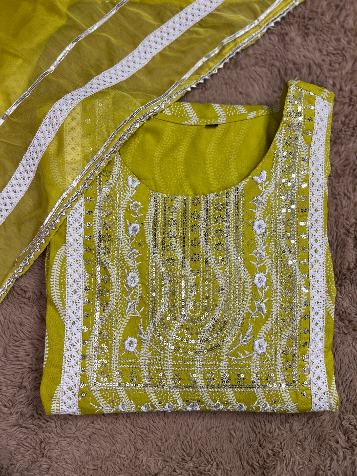 Lemon Slub Cotton Ready-to-Wear Anarkali Suit