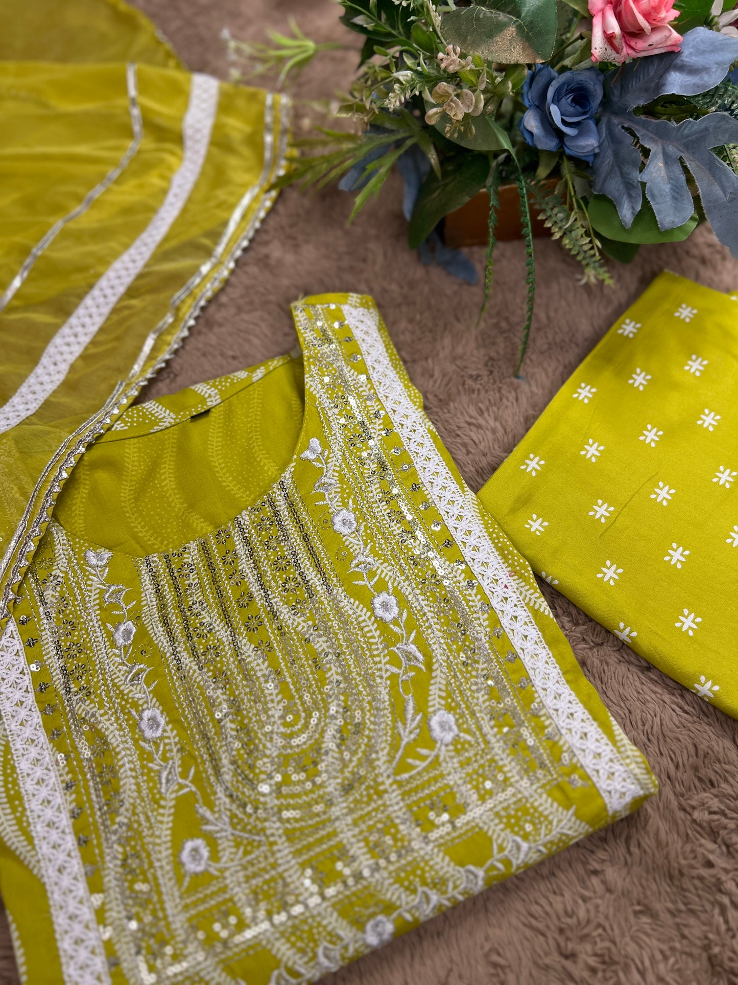 Lemon Slub Cotton Ready-to-Wear Anarkali Suit