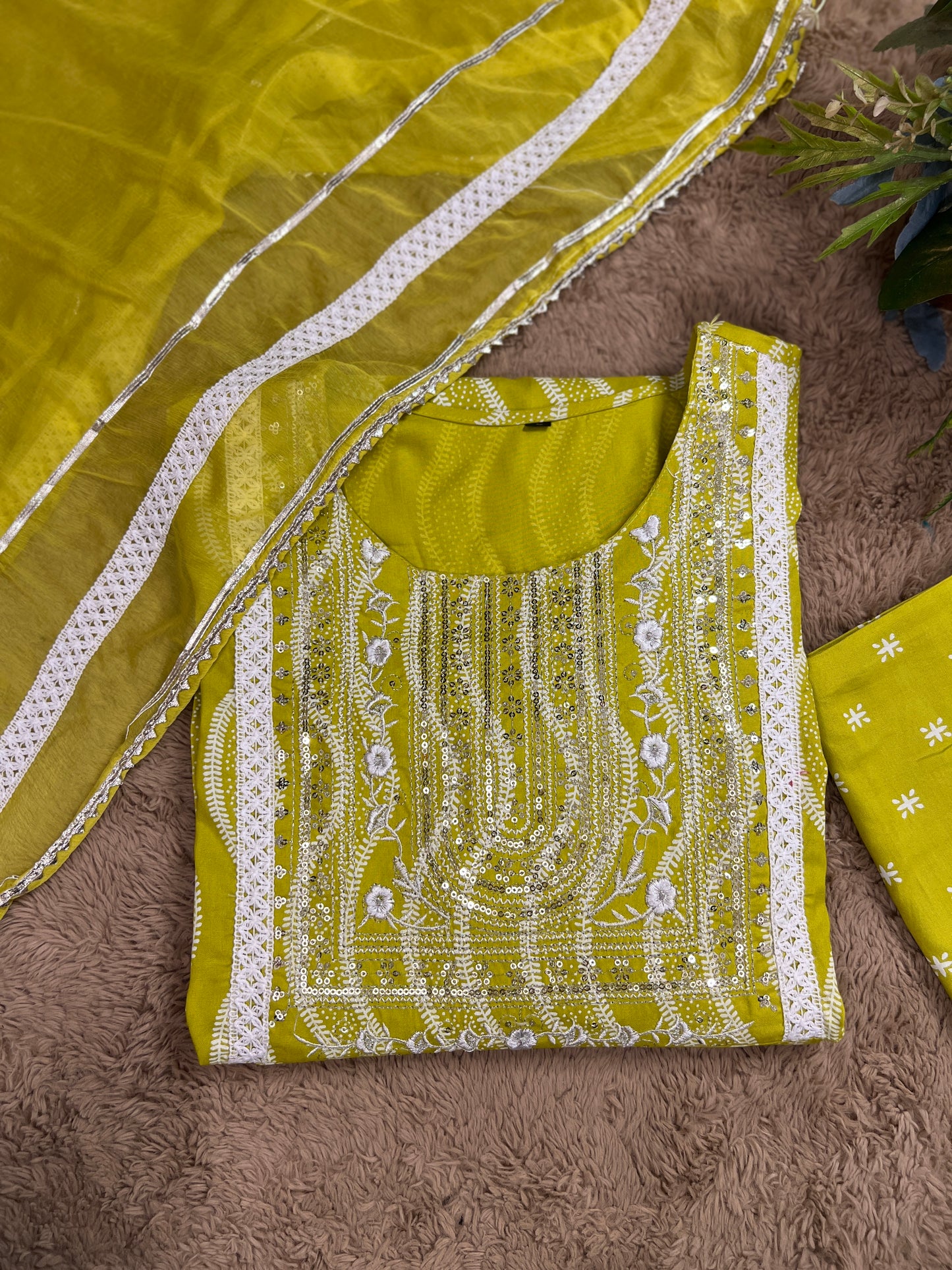 Lemon Slub Cotton Ready-to-Wear Anarkali Suit