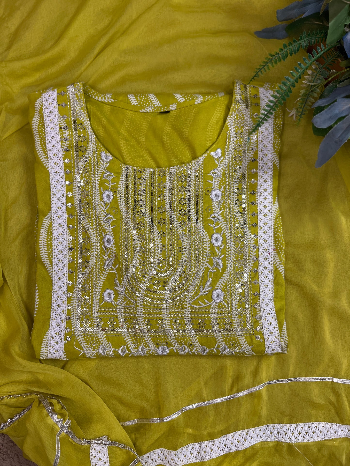 Lemon Slub Cotton Ready-to-Wear Anarkali Suit