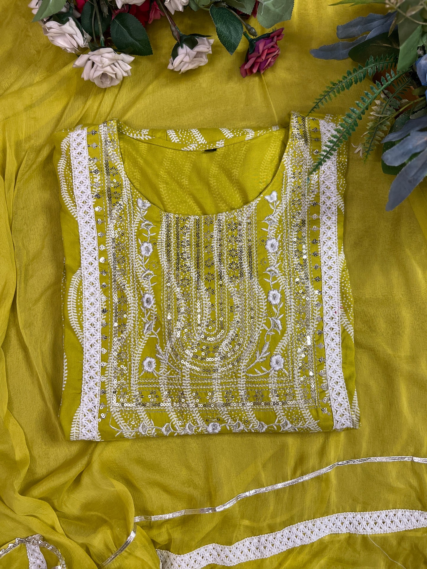 Lemon Slub Cotton Ready-to-Wear Anarkali Suit
