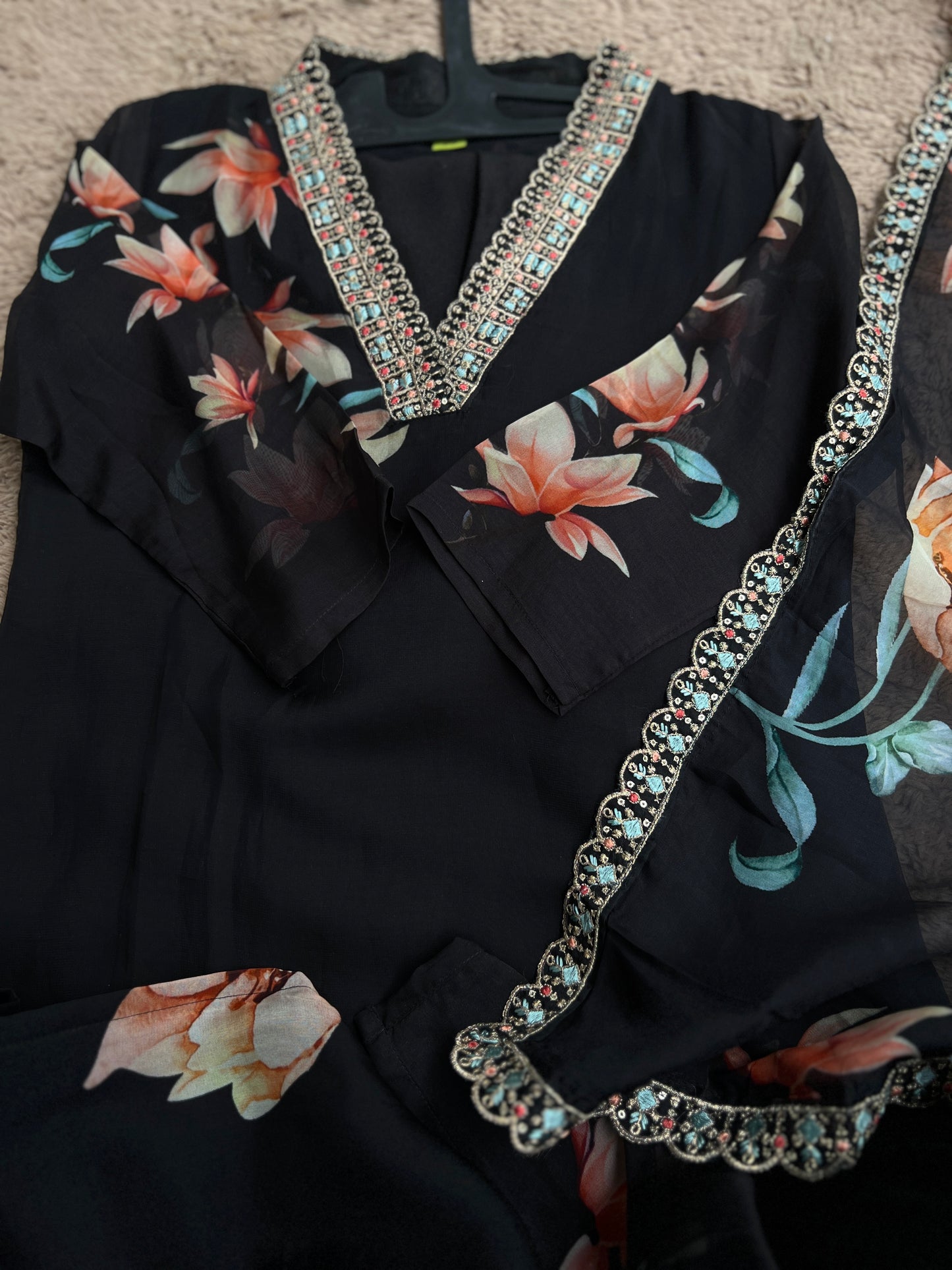 Chic Black Georgette Floral Ready To Wear Salwar Suit