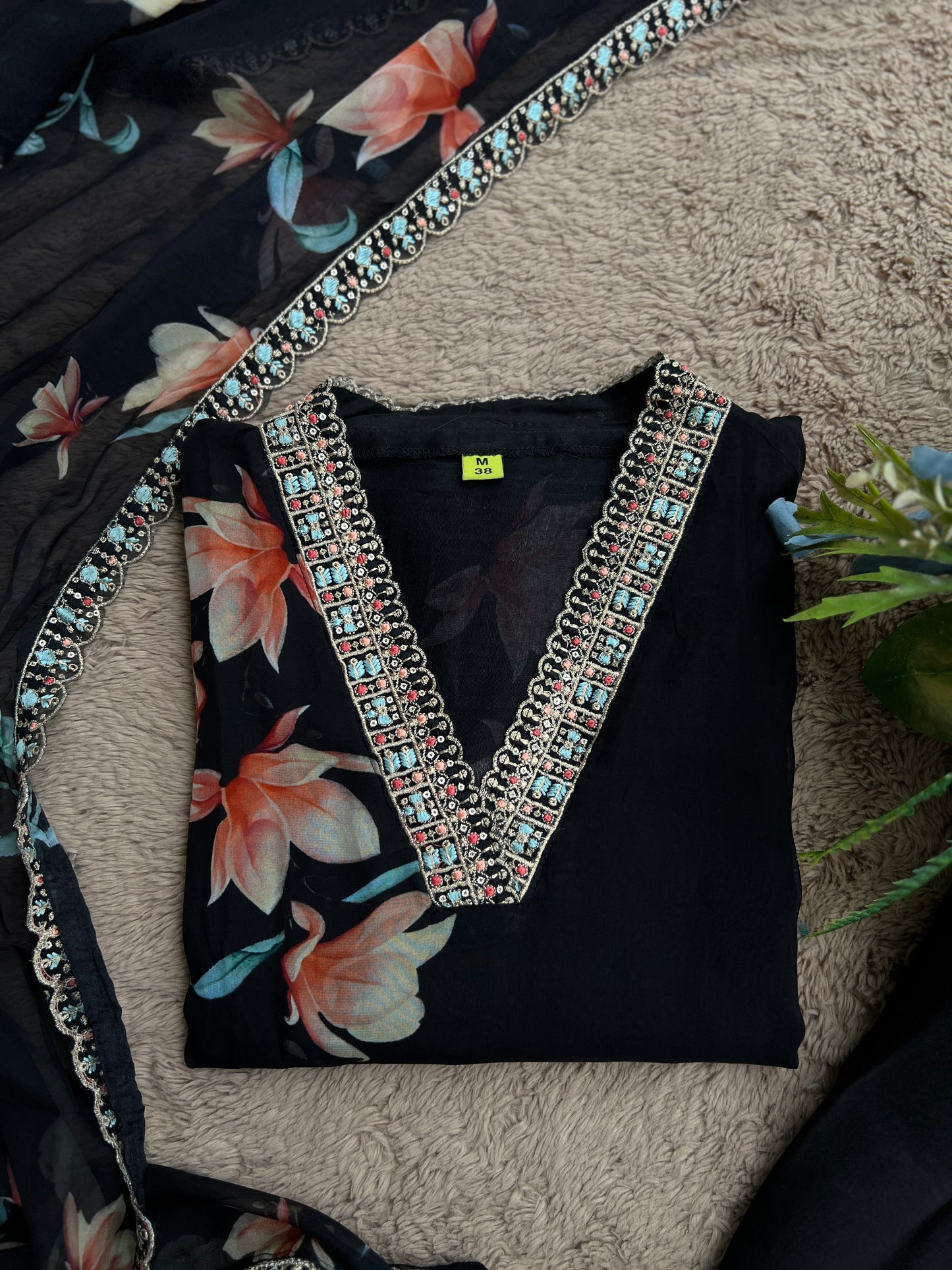Chic Black Georgette Floral Ready To Wear Salwar Suit