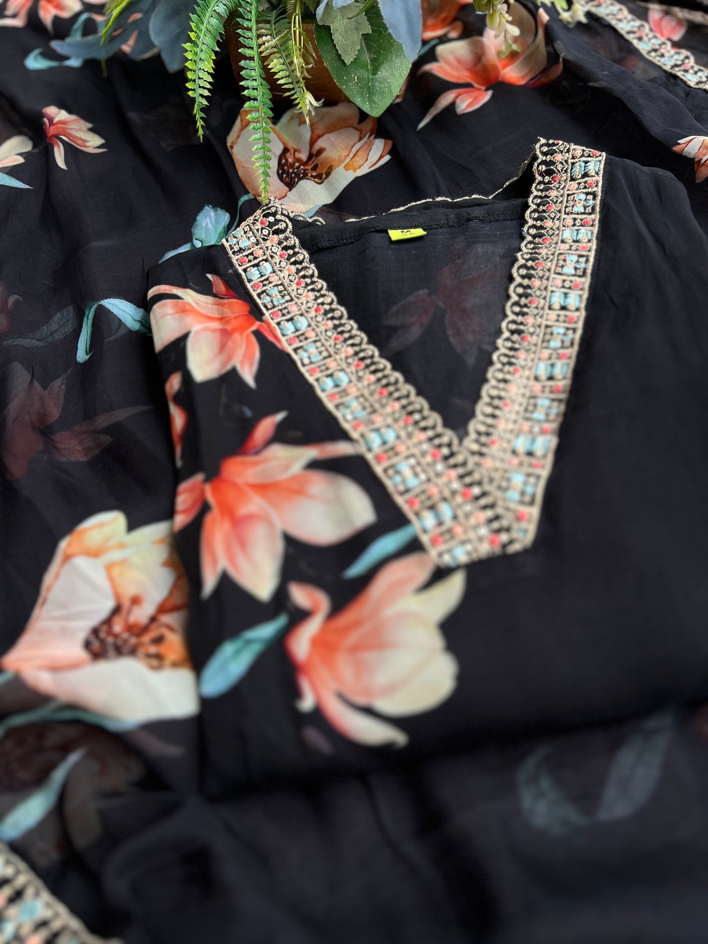 Chic Black Georgette Floral Ready To Wear Salwar Suit