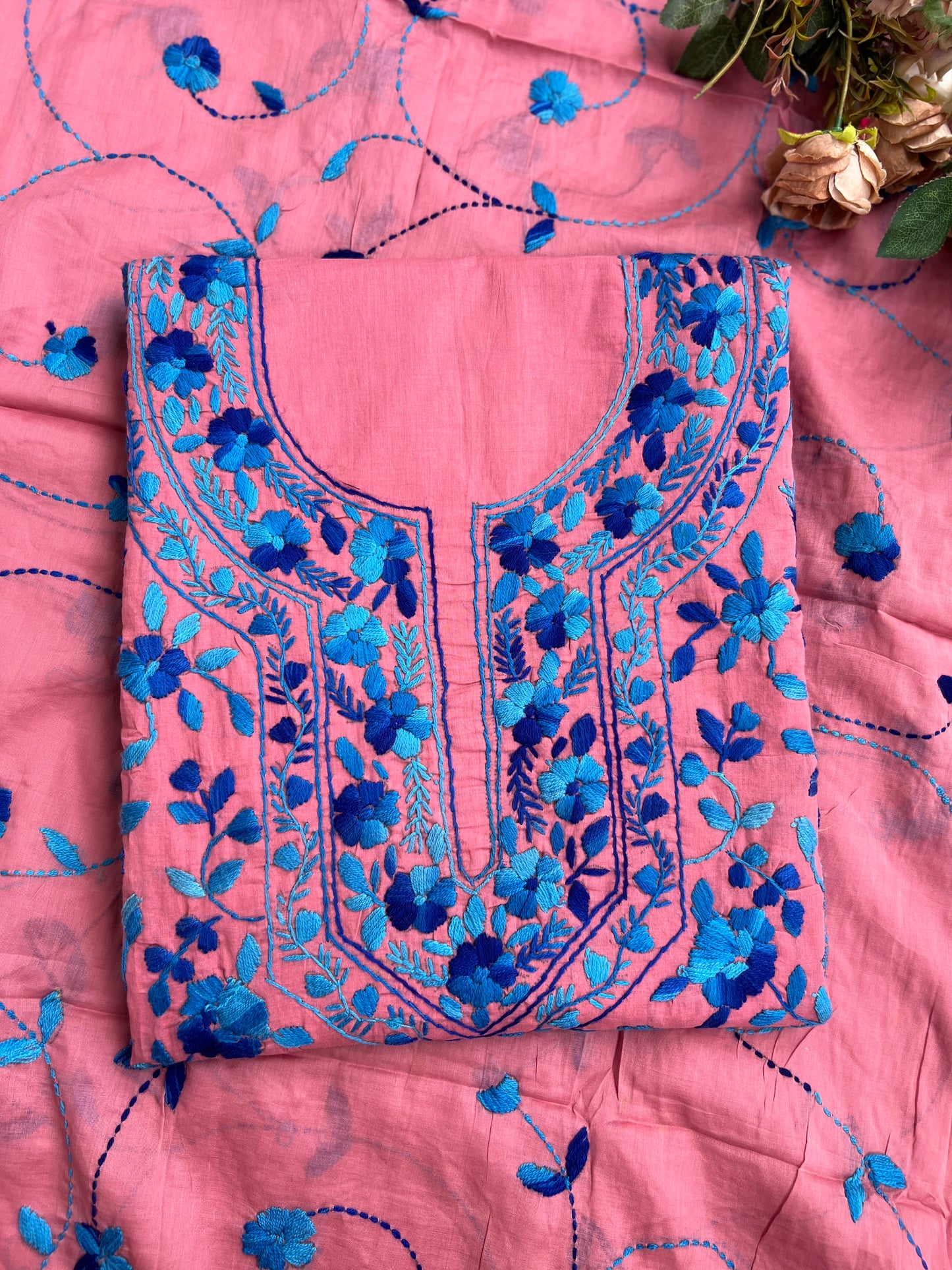 Rose Pink Floral Embroidered Suit