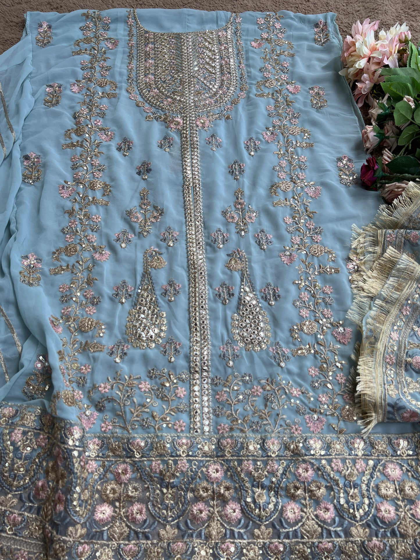 Powder Blue Georgette Embroidered Pakistani Suit β Elegant Festive Style