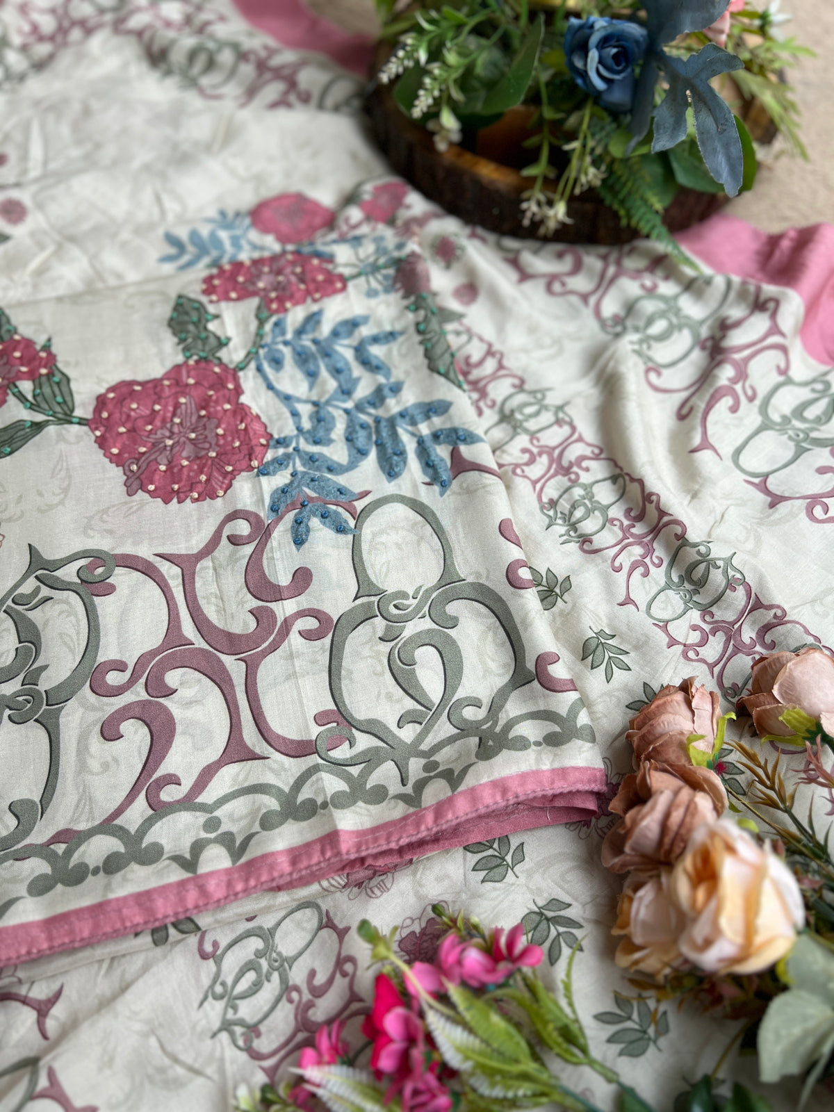 Pink Floral Muslin Suit Set
