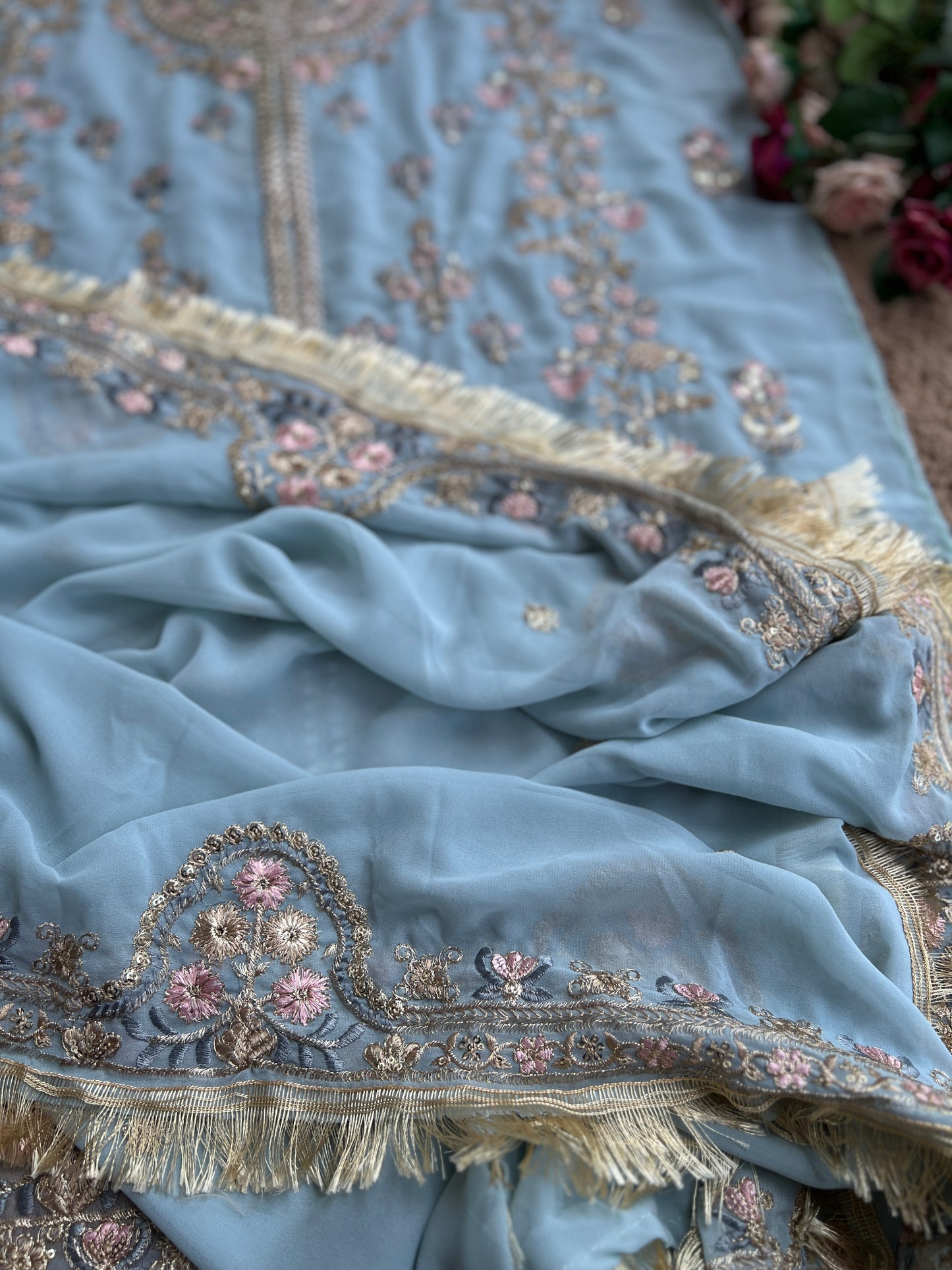 Powder Blue Georgette Embroidered Pakistani Suit β Elegant Festive Style
