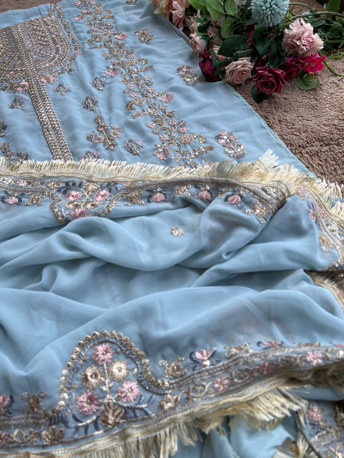 Powder Blue Georgette Embroidered Pakistani Suit β Elegant Festive Style