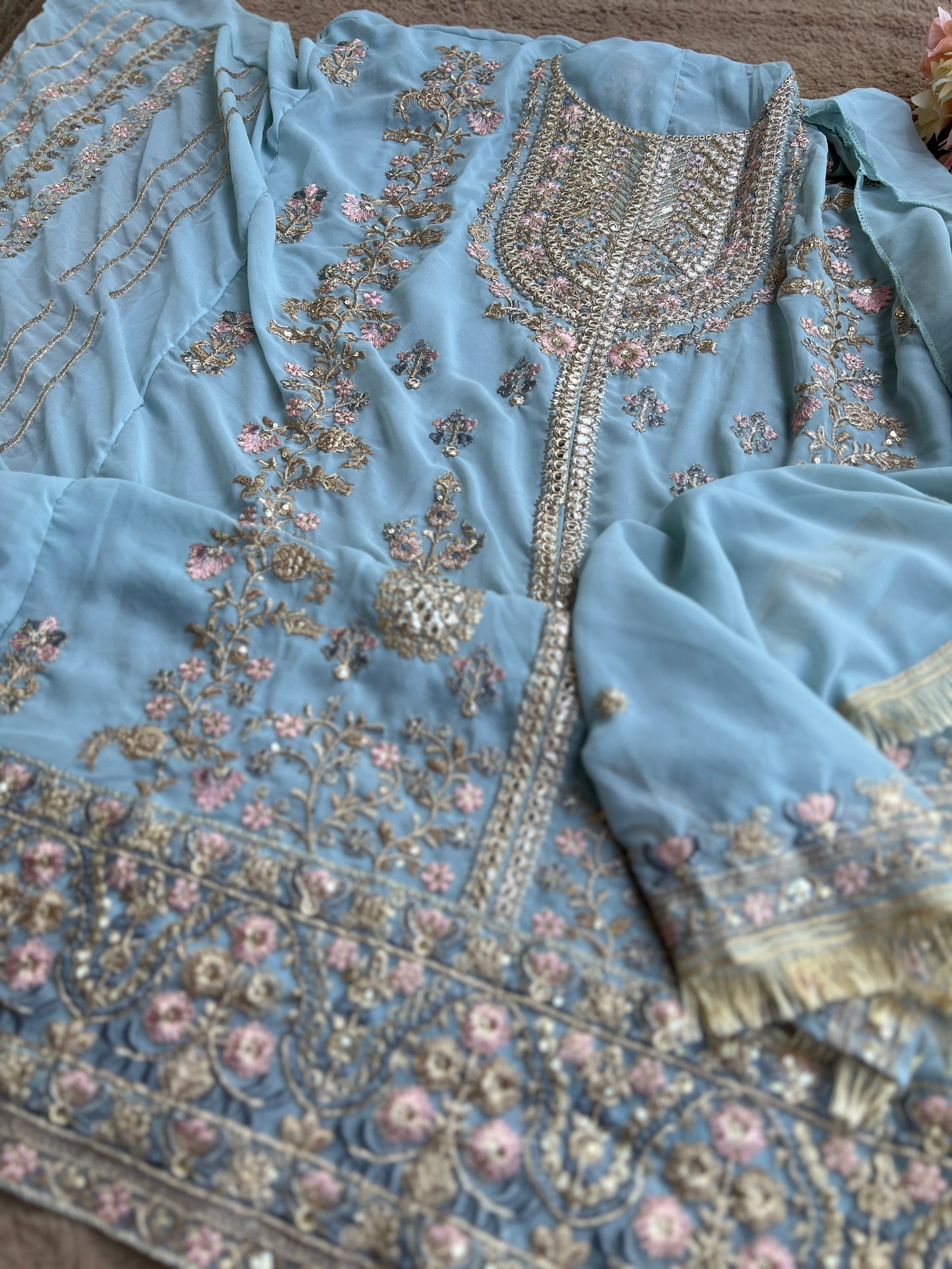 Powder Blue Georgette Embroidered Pakistani Suit β Elegant Festive Style