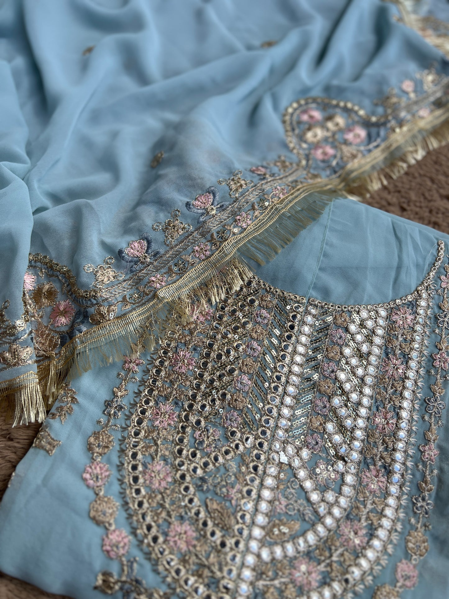 Powder Blue Georgette Embroidered Pakistani Suit β Elegant Festive Style