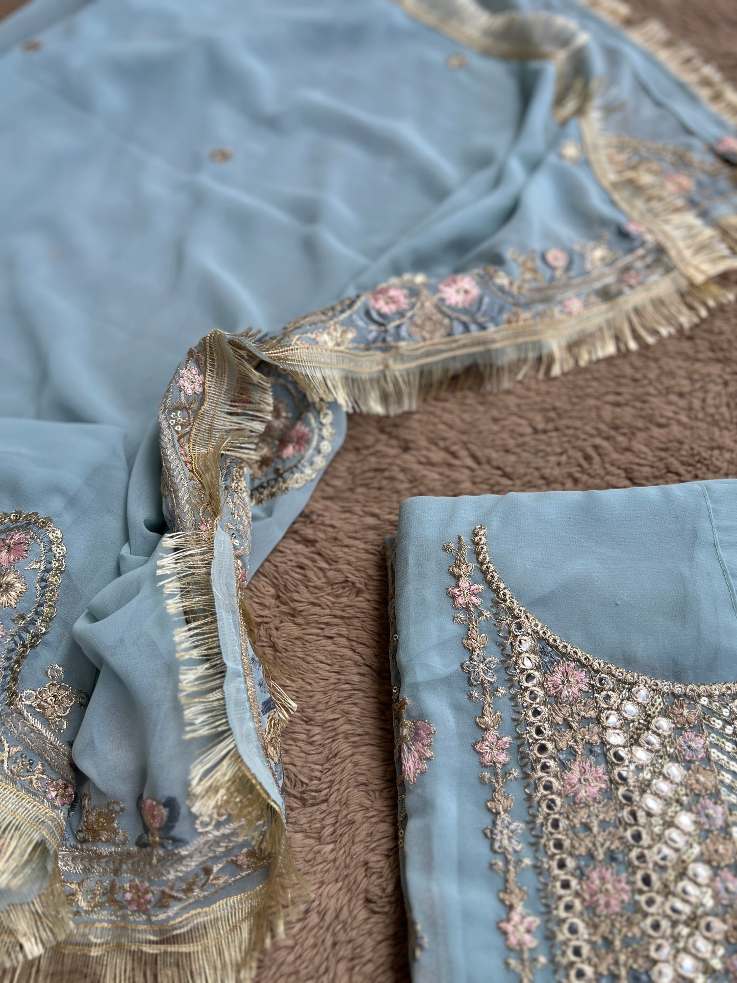 Powder Blue Georgette Embroidered Pakistani Suit β Elegant Festive Style