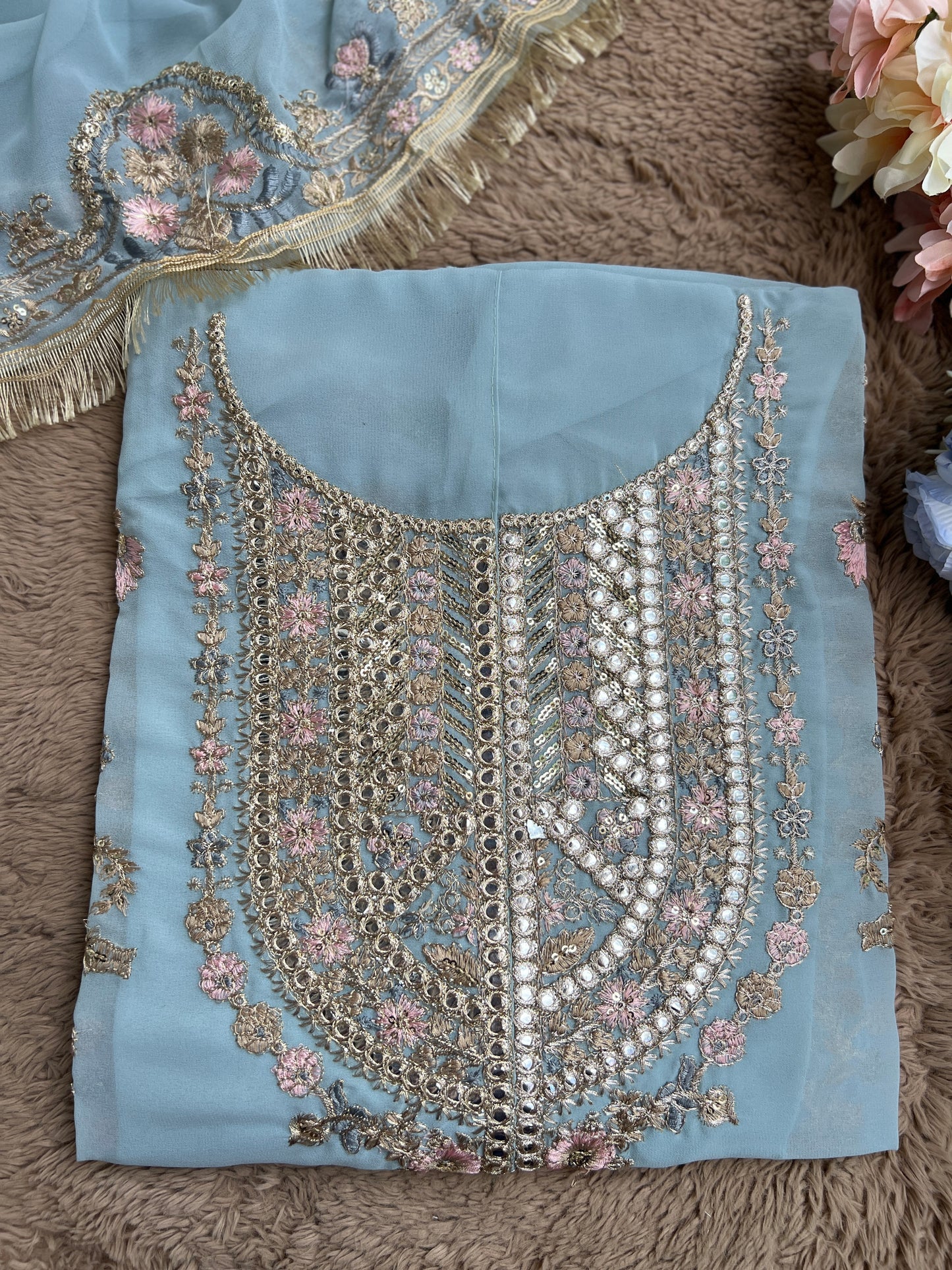 Powder Blue Georgette Embroidered Pakistani Suit β Elegant Festive Style