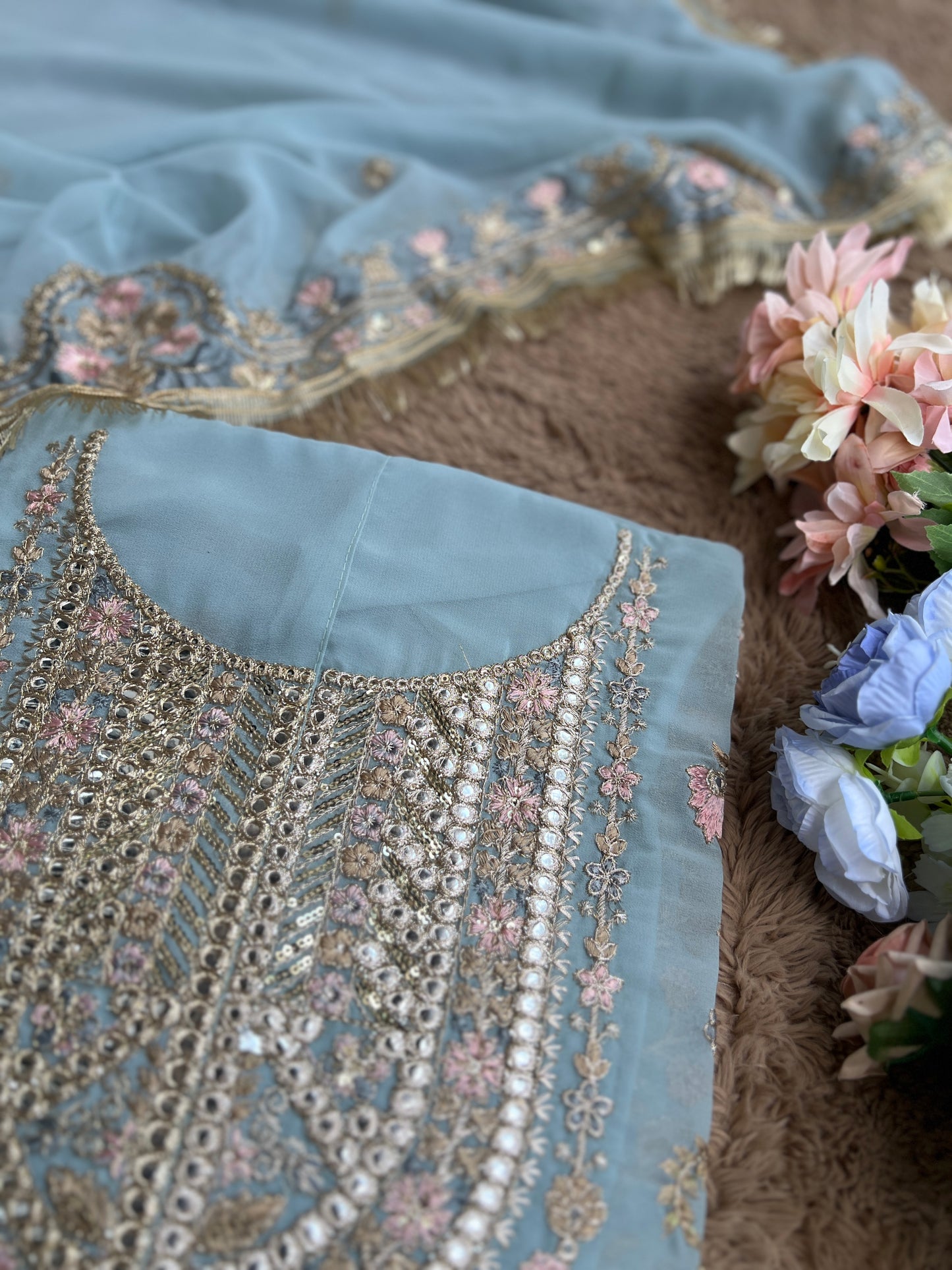 Powder Blue Georgette Embroidered Pakistani Suit β Elegant Festive Style