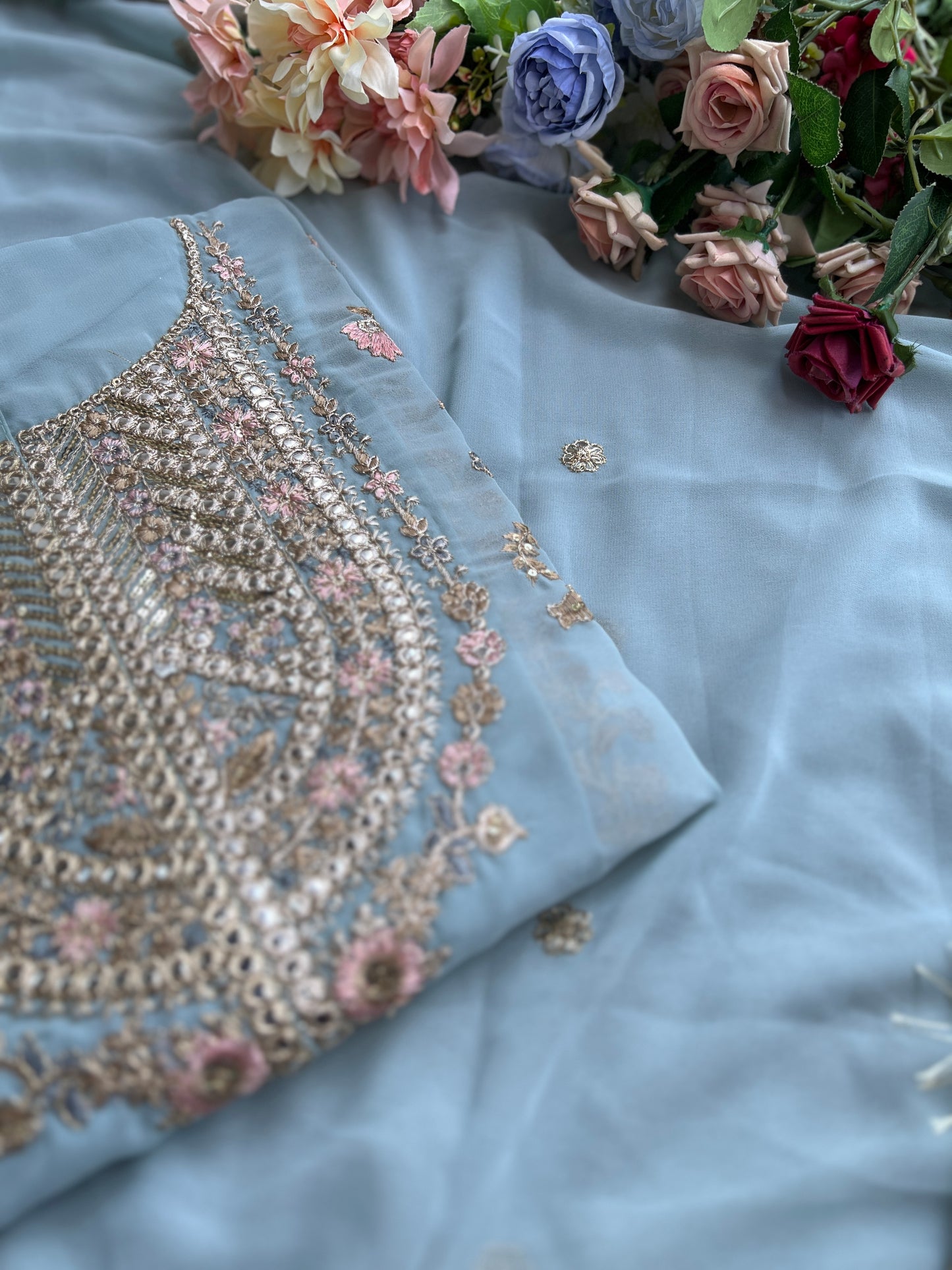Powder Blue Georgette Embroidered Pakistani Suit β Elegant Festive Style