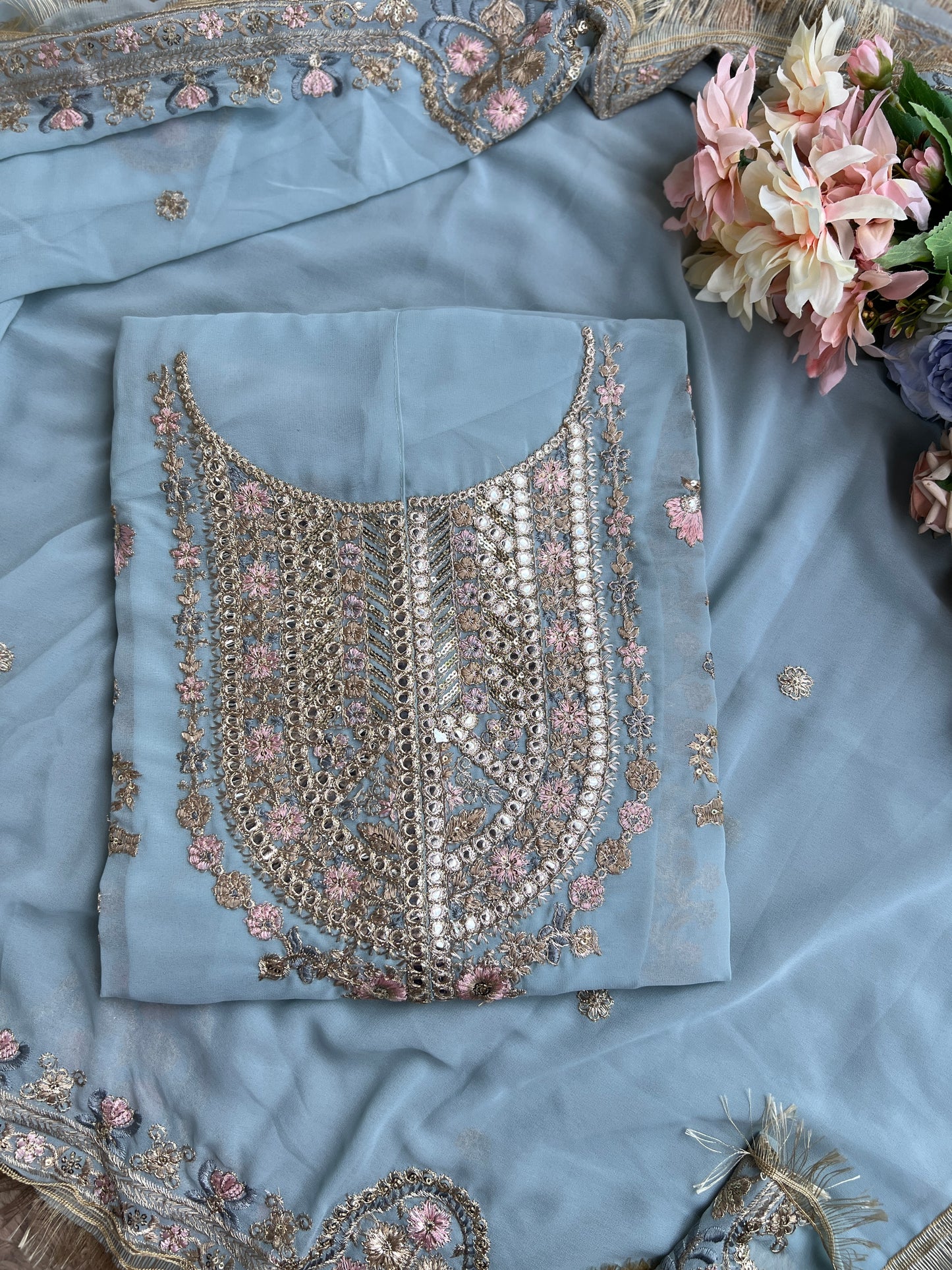 Powder Blue Georgette Embroidered Pakistani Suit β Elegant Festive Style