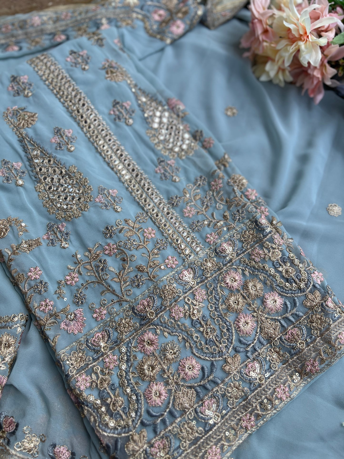 Powder Blue Georgette Embroidered Pakistani Suit β Elegant Festive Style