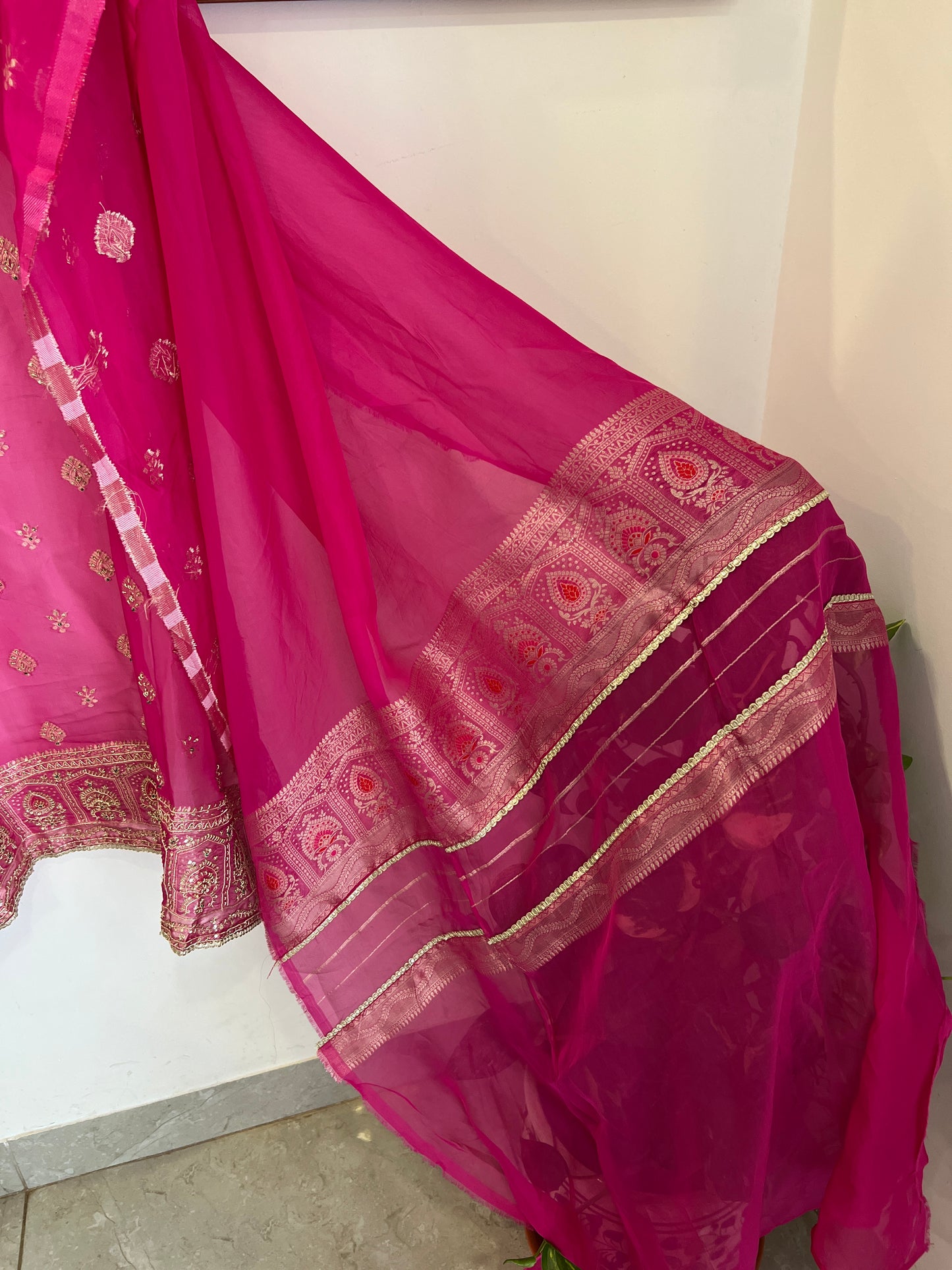 Rani Pink Banarasi Tissue Suit Set