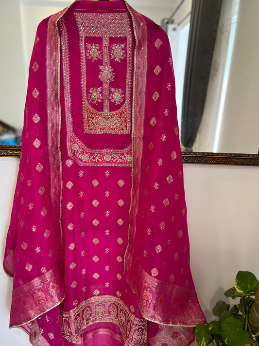 Rani Pink Banarasi Suit Set
