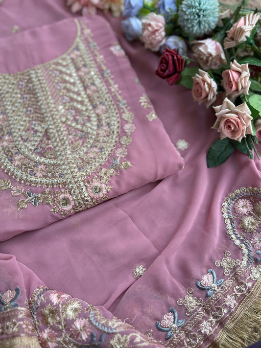 Blush Pink Georgette Embroidered Pakistani Suit
