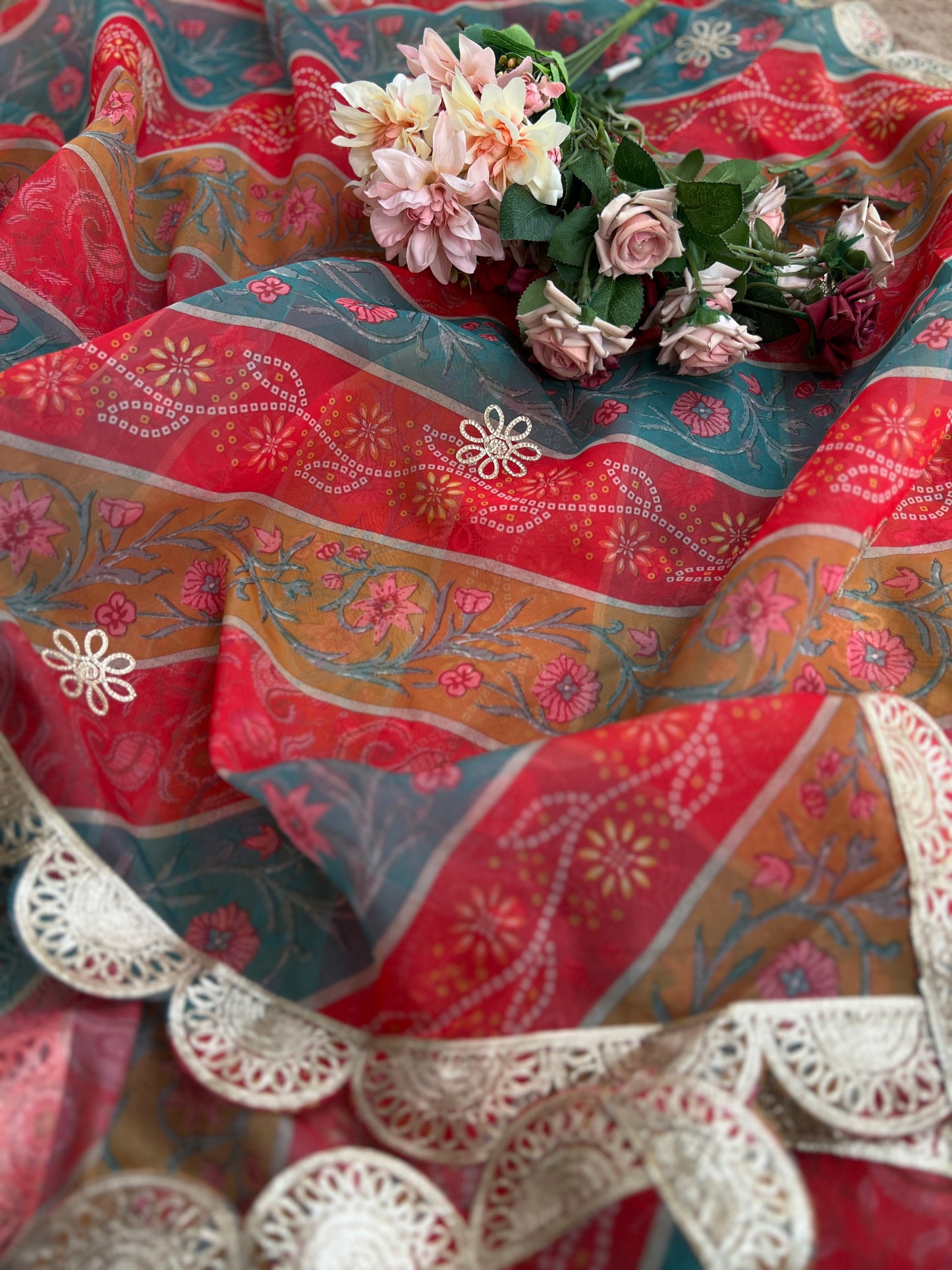 Royal Red Maheshwari Silk Angrakha Suit with Bandhani Dupatta – A Festive Masterpiece