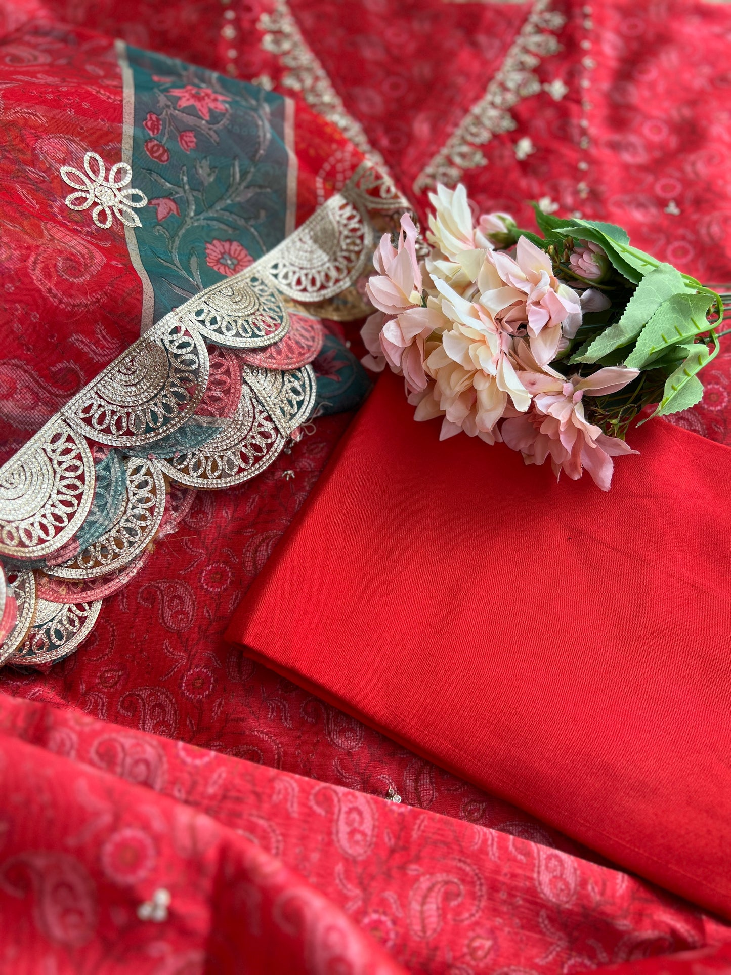 Royal Red Maheshwari Silk Angrakha Suit with Bandhani Dupatta – A Festive Masterpiece