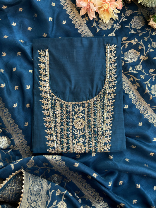 Royal Navy Blue Chanderi Silk ✨
