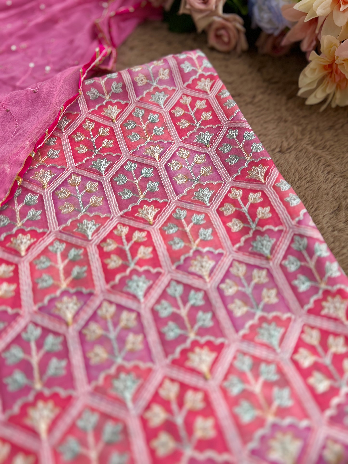 Pastel Pink Maheshwari Silk Self Embroidered Salwar suit