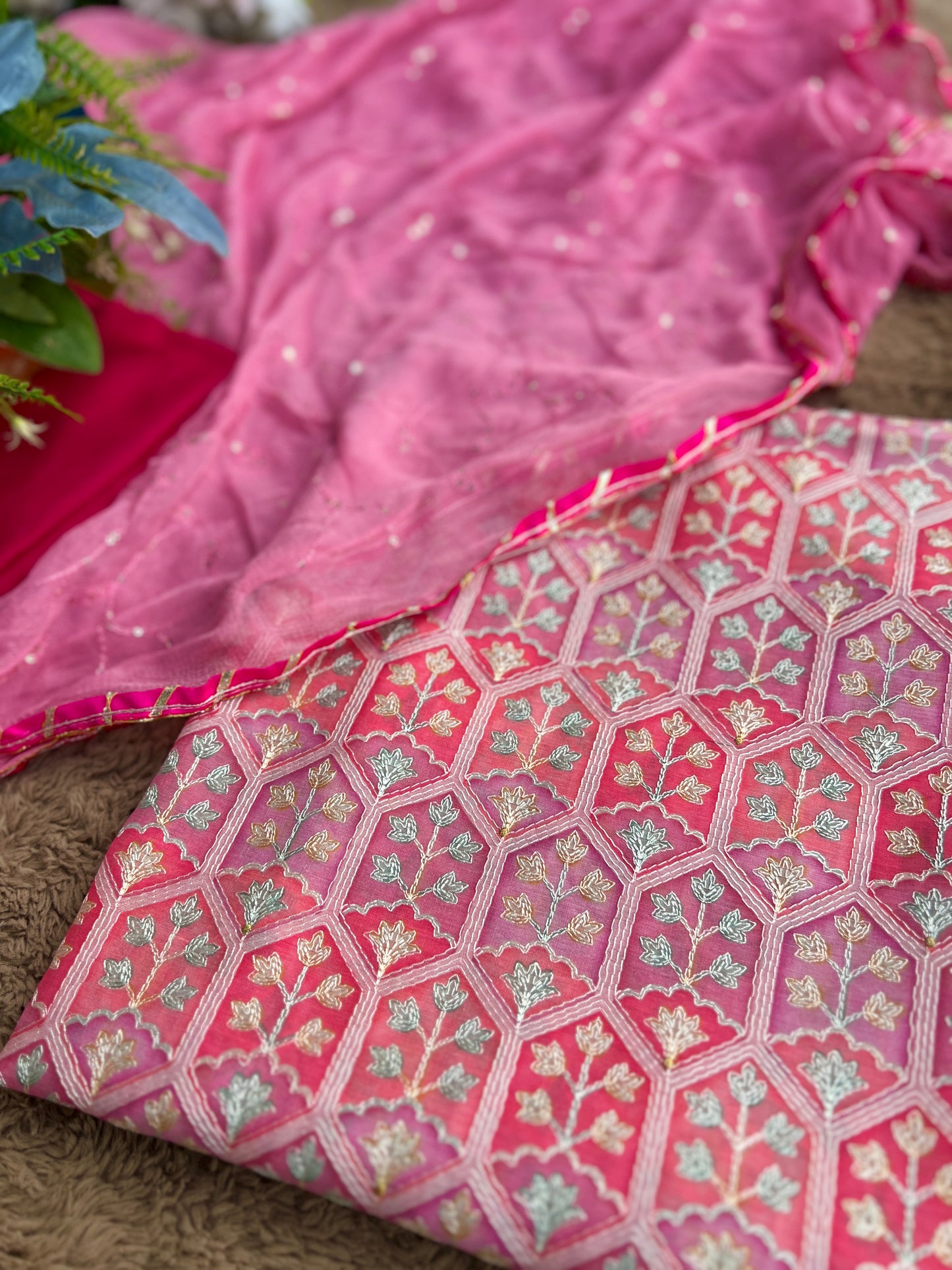 Pastel Pink Maheshwari Silk Self Embroidered Salwar suit