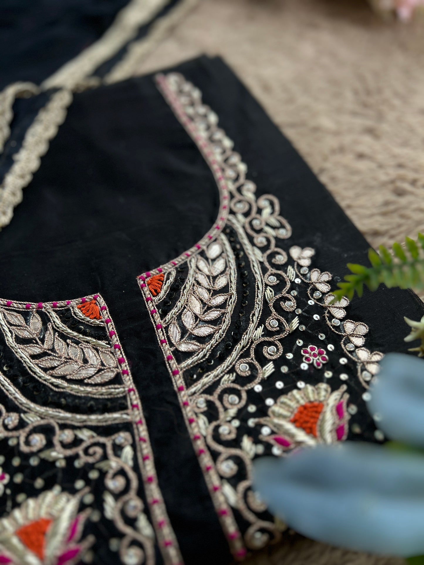Black Chanderi Silk Suit with Hand Embroidery & Gotaphool Dupatta