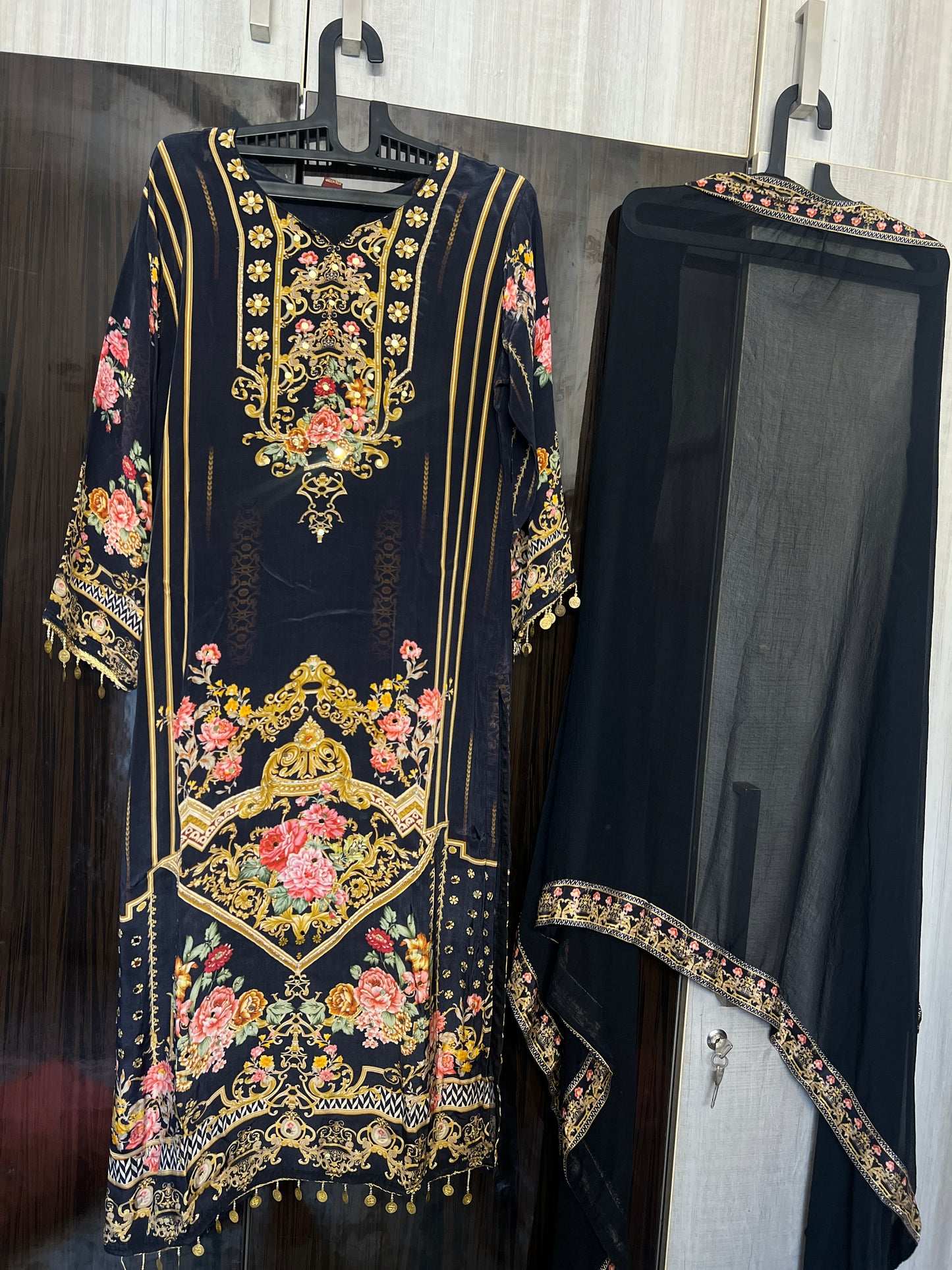 Elegant Crepe Pakistani Stitched Salwar Suit with Intricate Mirror Work