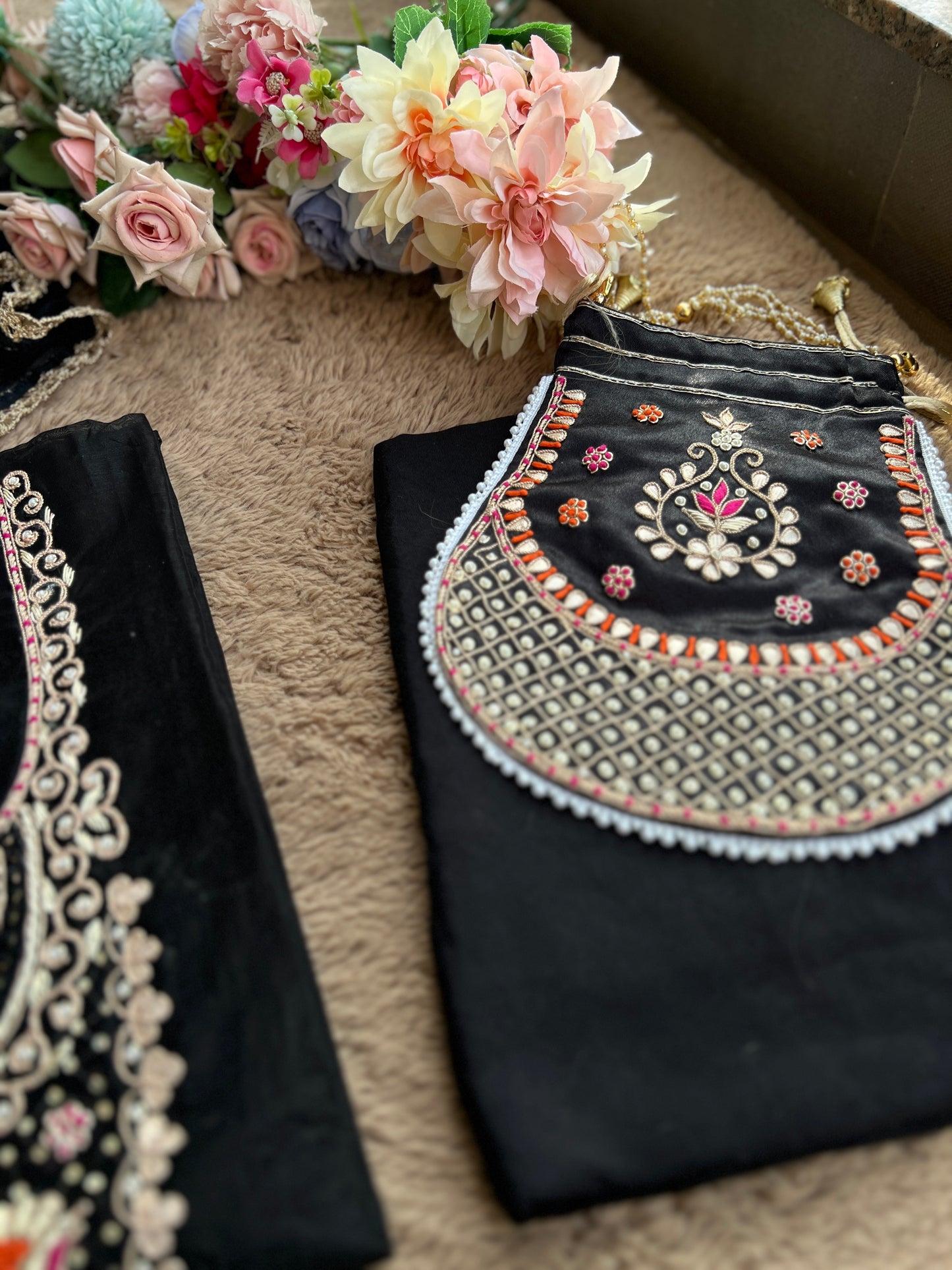 Black Chanderi Silk Suit with Hand Embroidery & Gotaphool Dupatta