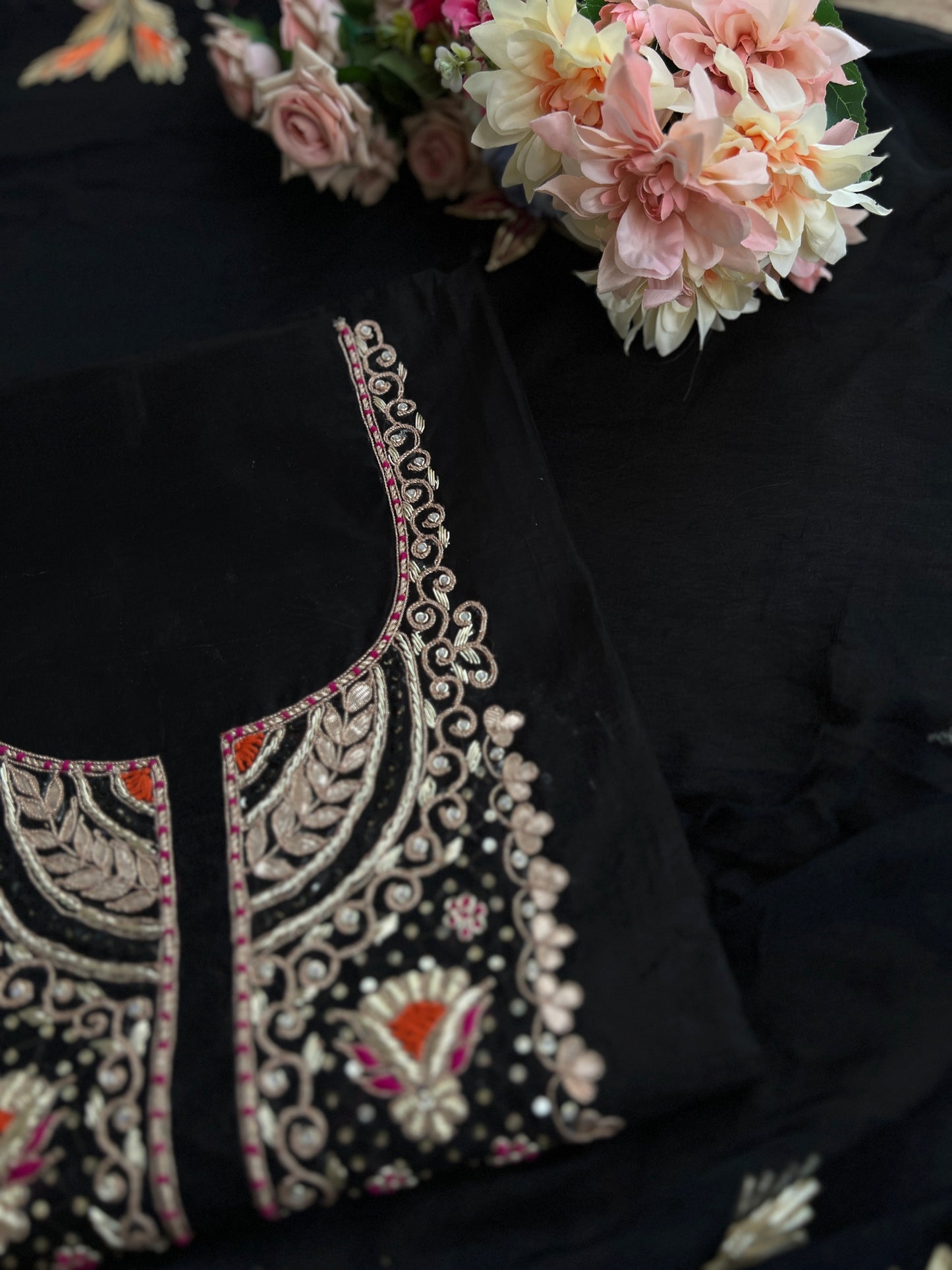 Black Chanderi Silk Suit with Hand Embroidery & Gotaphool Dupatta
