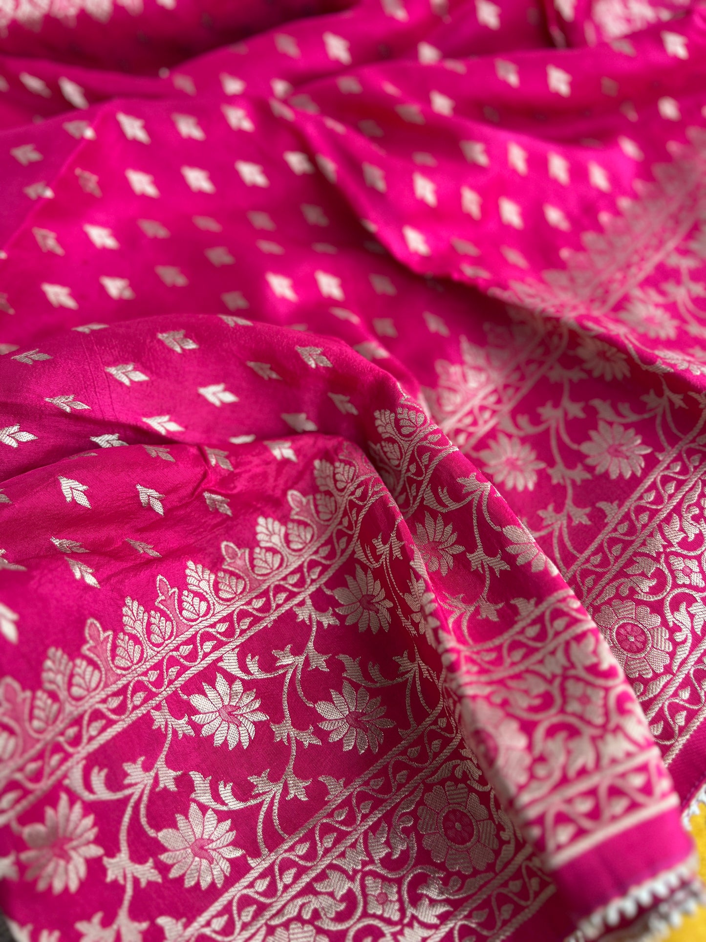 Royal Yellow–Rani Silk Suit with Exquisite Hand Embroidery & Banarasi Char
